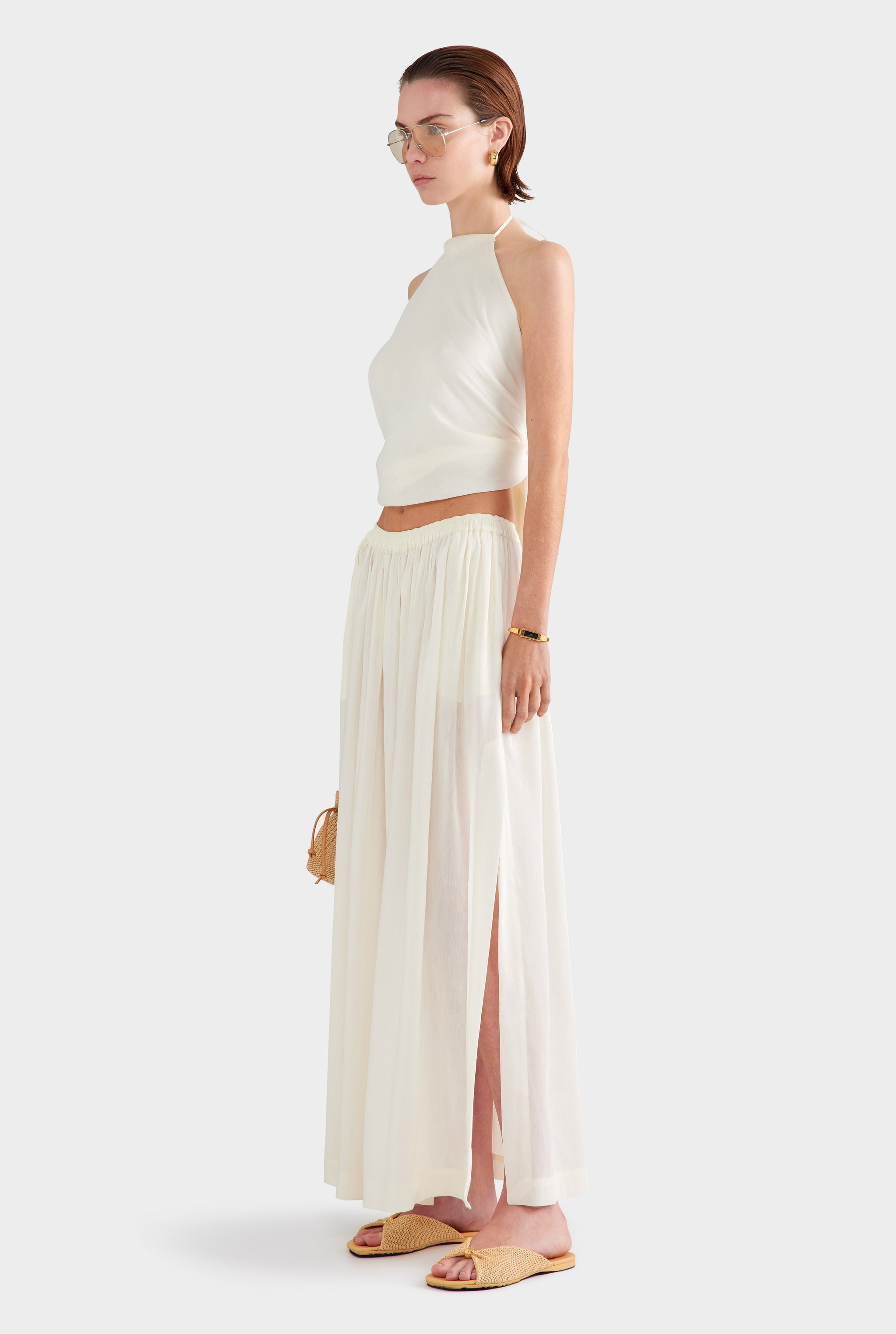 Silk Linen Maxi Skirt - Off White