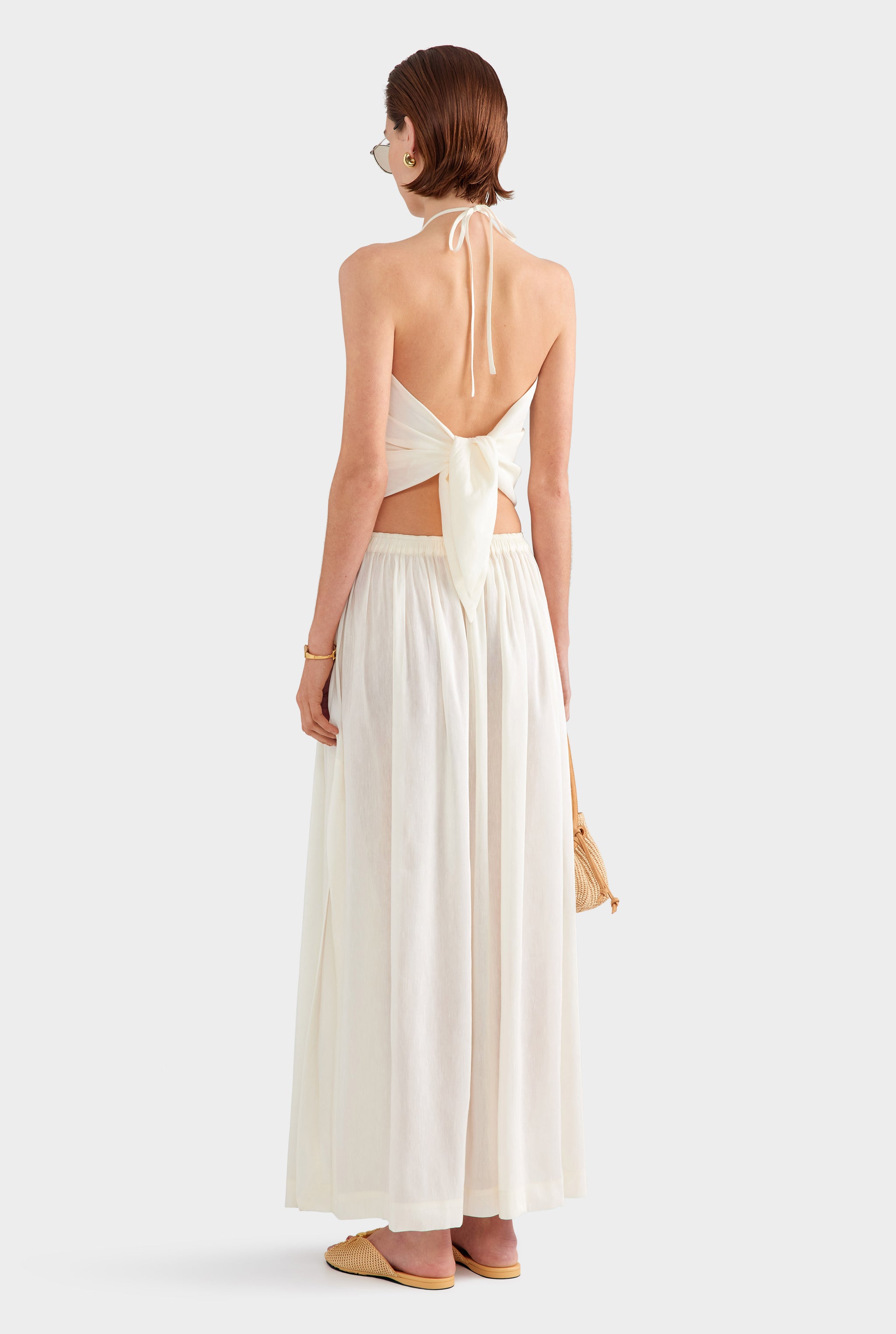 Silk Linen Maxi Skirt - Off White