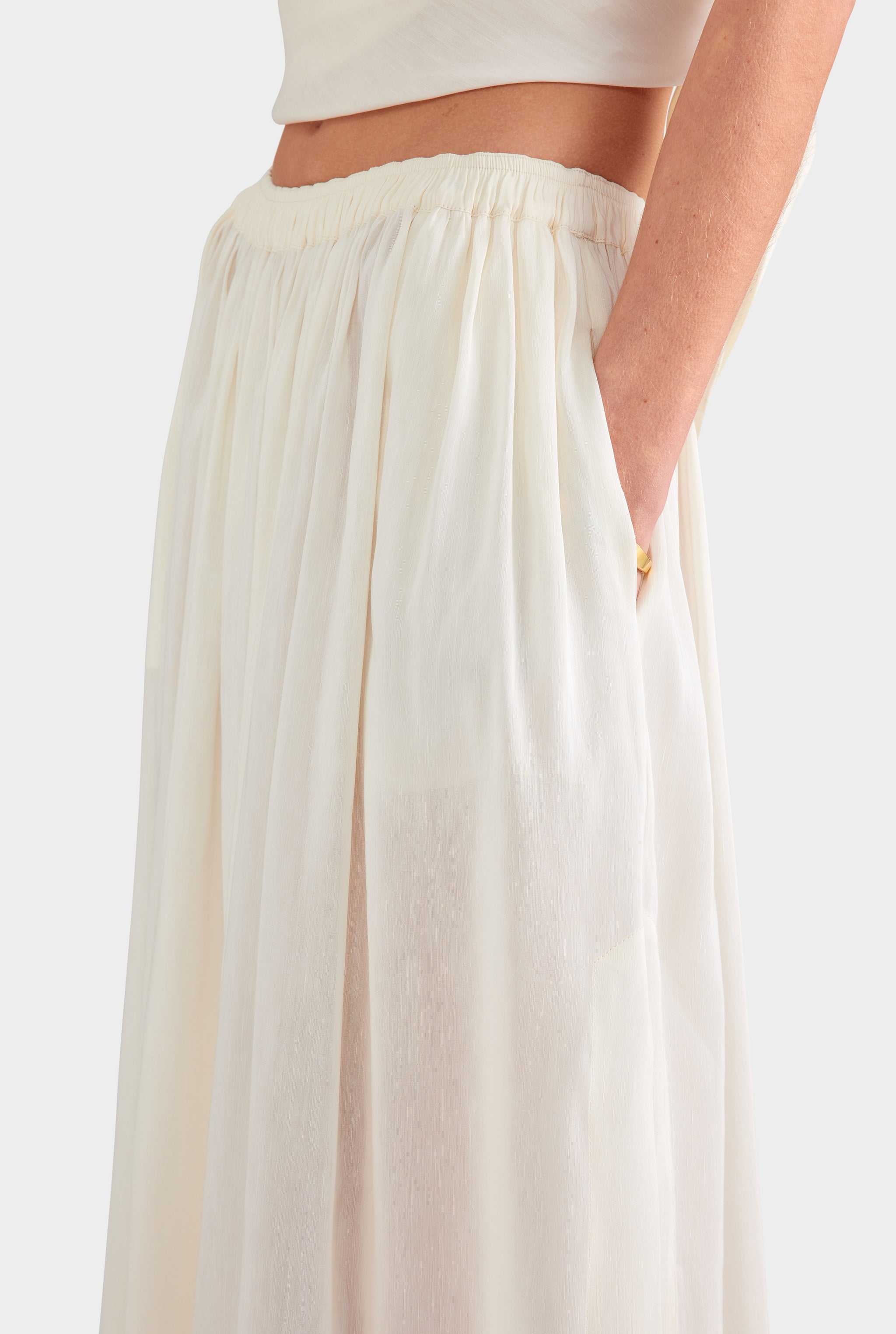 Silk Linen Maxi Skirt - Off White
