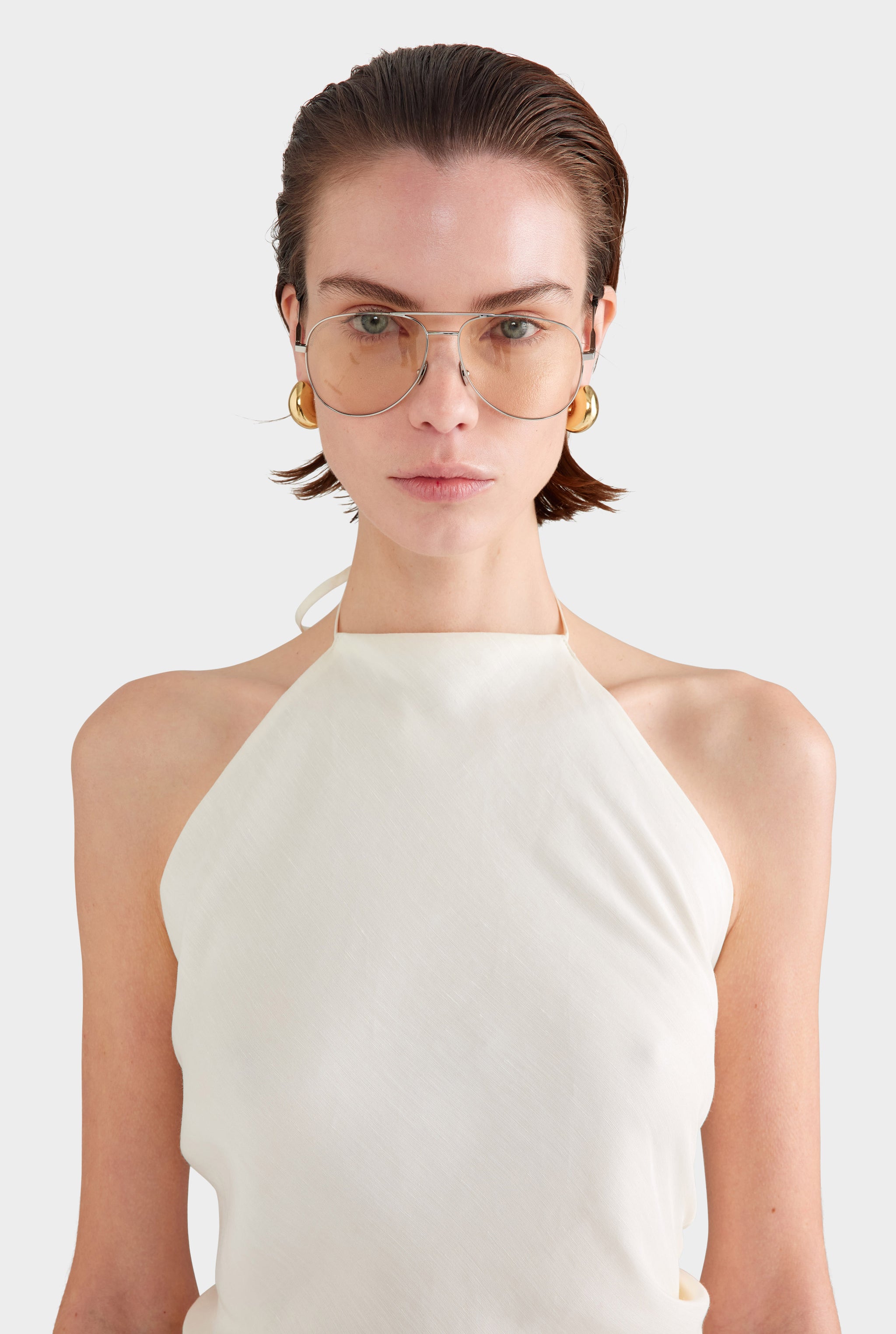 Silk Linen Scarf Halter Top - Off White
