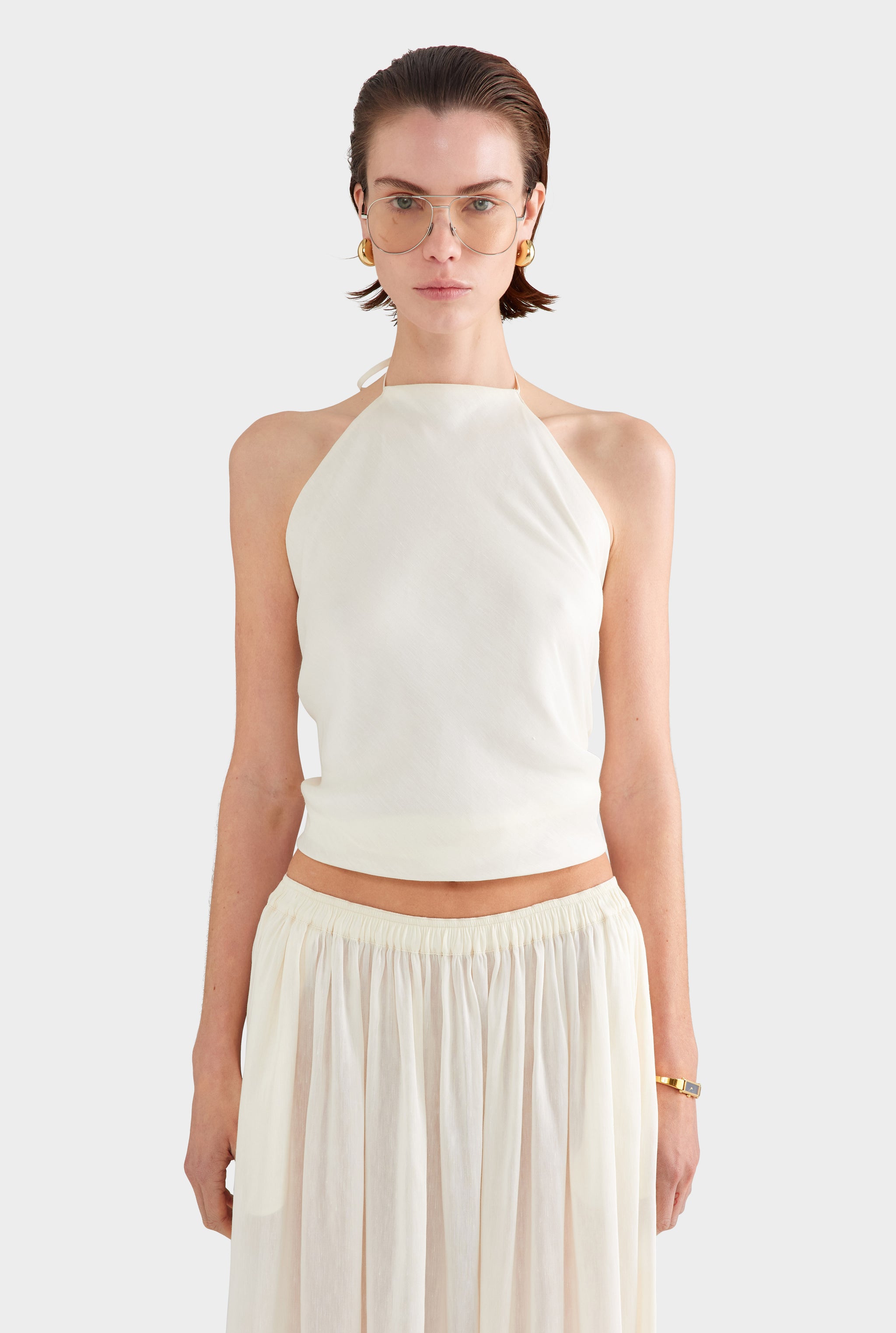Silk Linen Scarf Halter Top - Off White