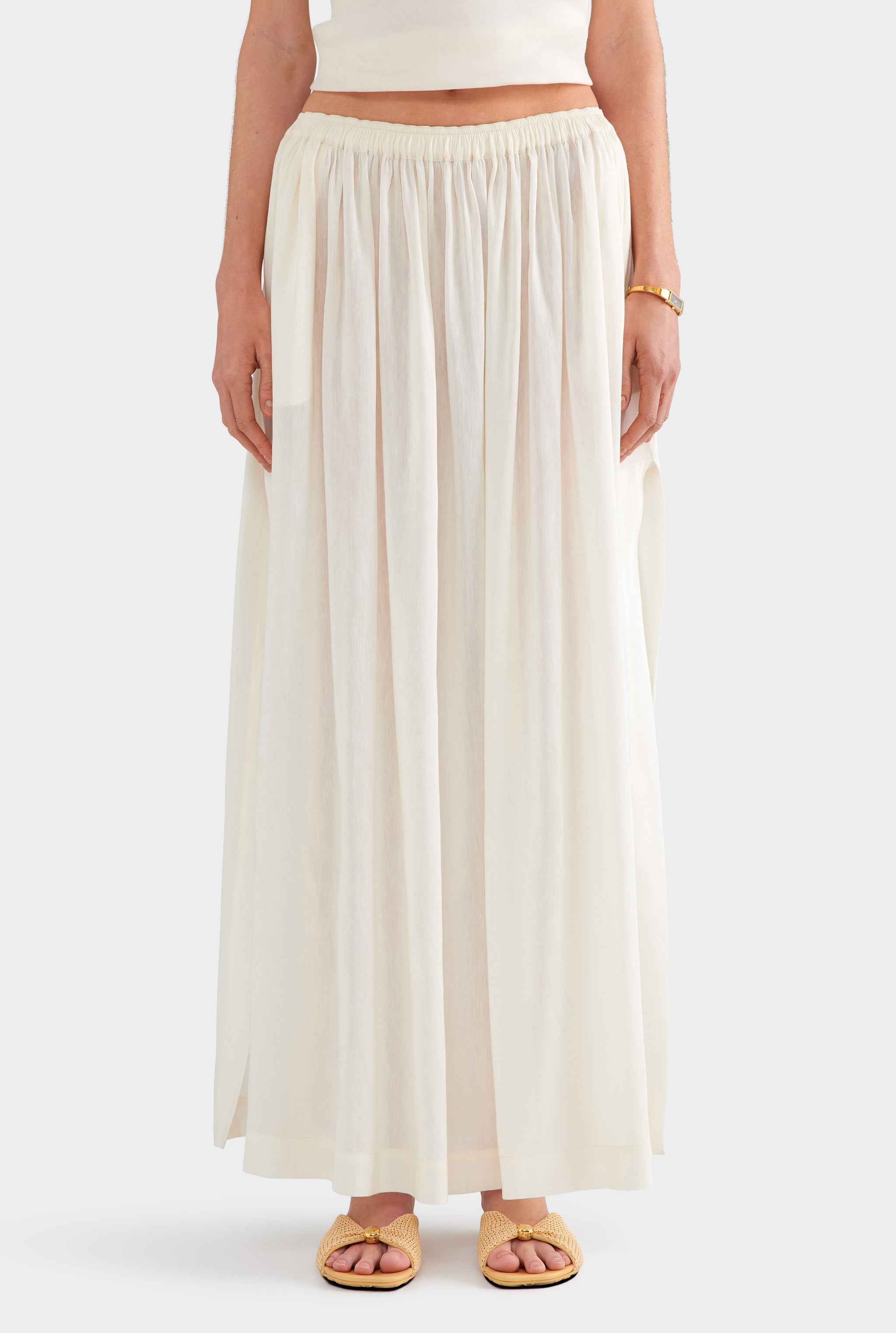 Silk Linen Maxi Skirt - Off White