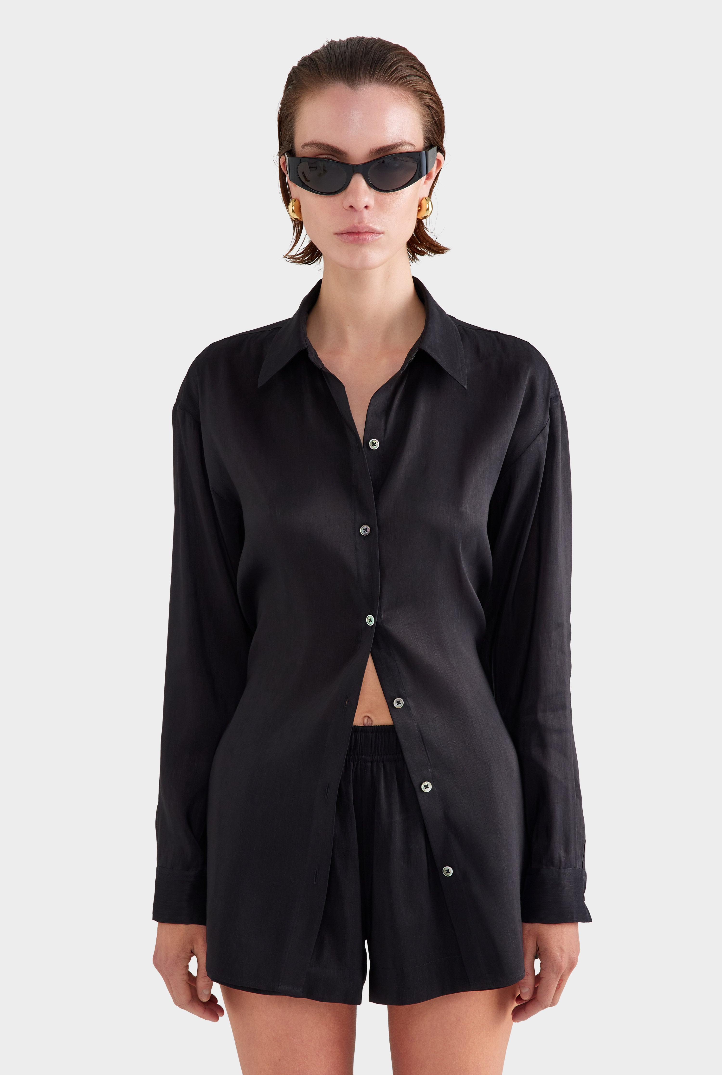 Relaxed Silk Linen Shirt - Black
