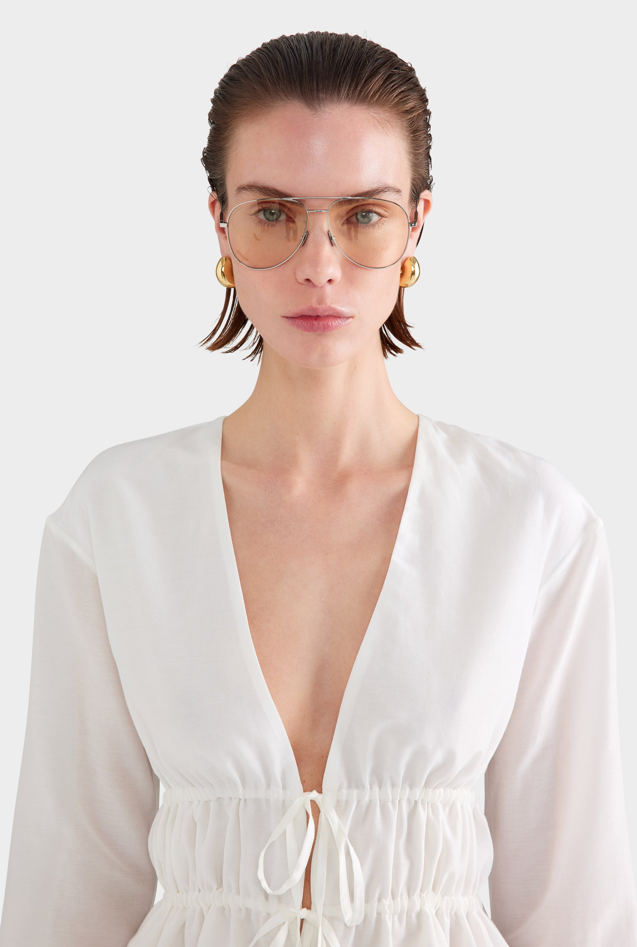 Silk Cotton Gathered Blouse - White