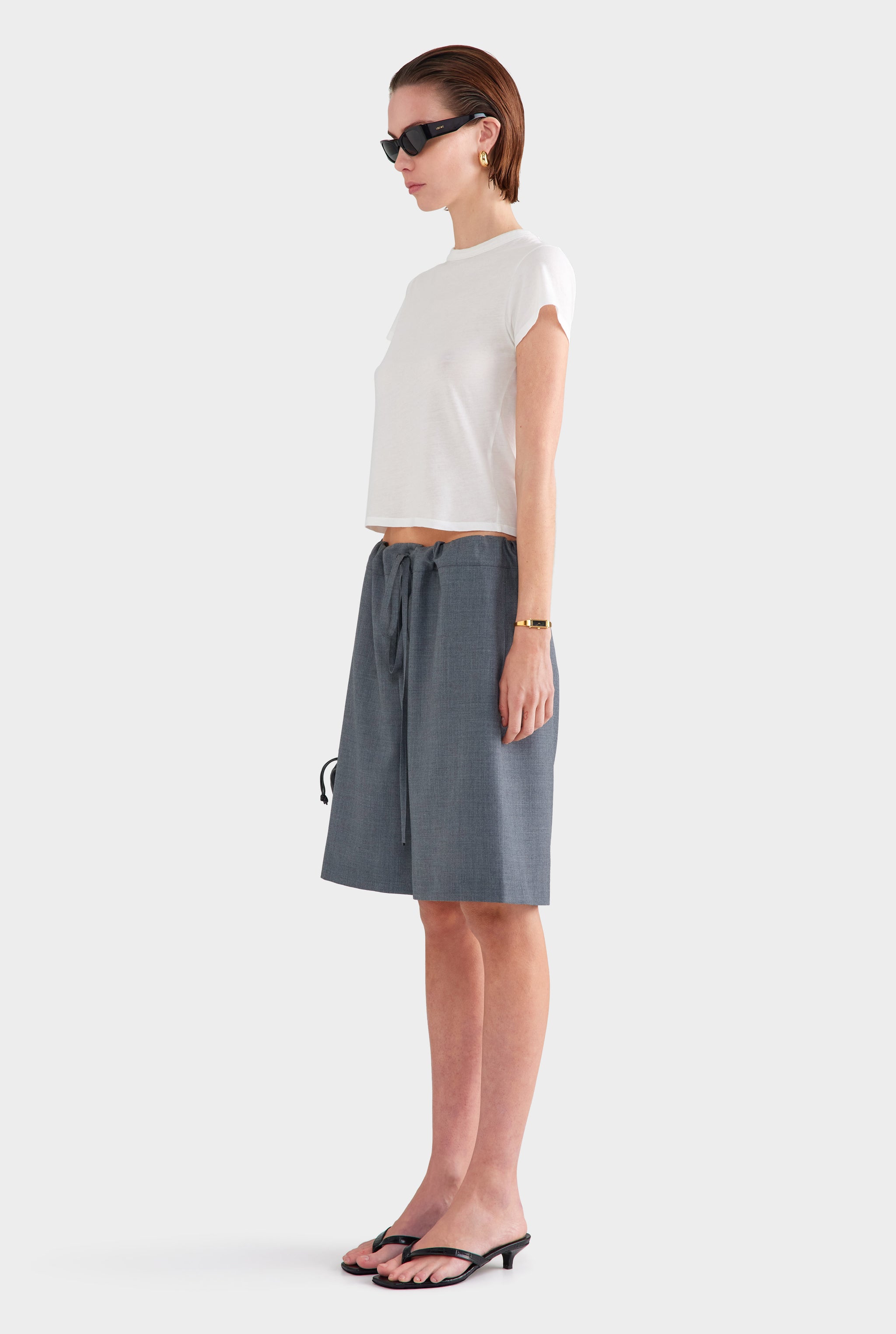 Drawstring Wool Bermuda Short - Dark Grey Marl