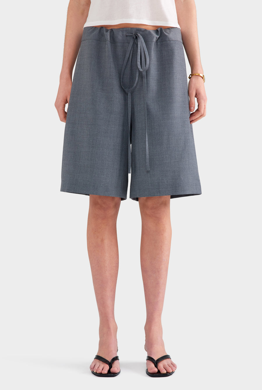 Drawstring Wool Bermuda Short - Dark Grey Marl