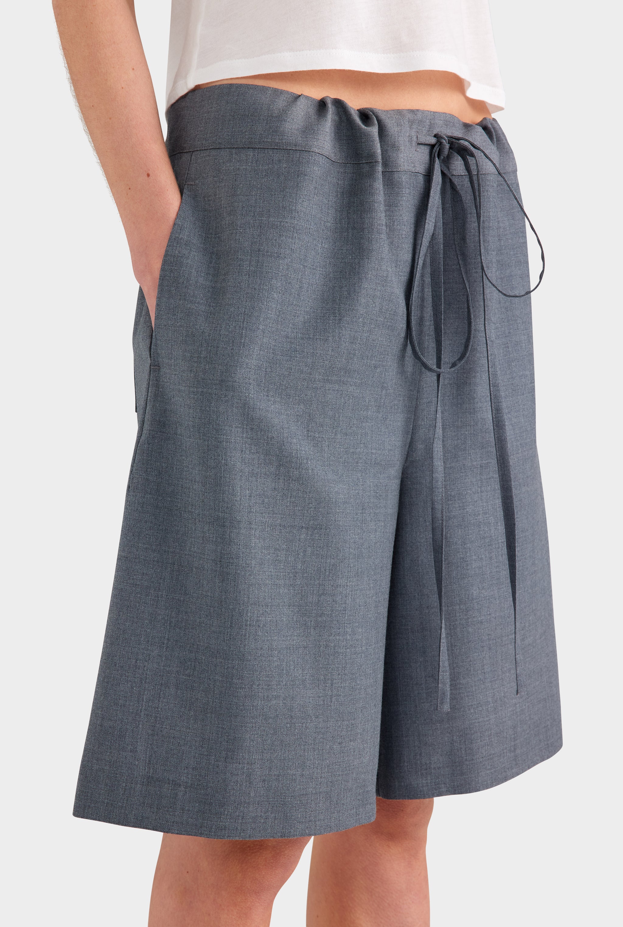 Drawstring Wool Bermuda Short - Dark Grey Marl