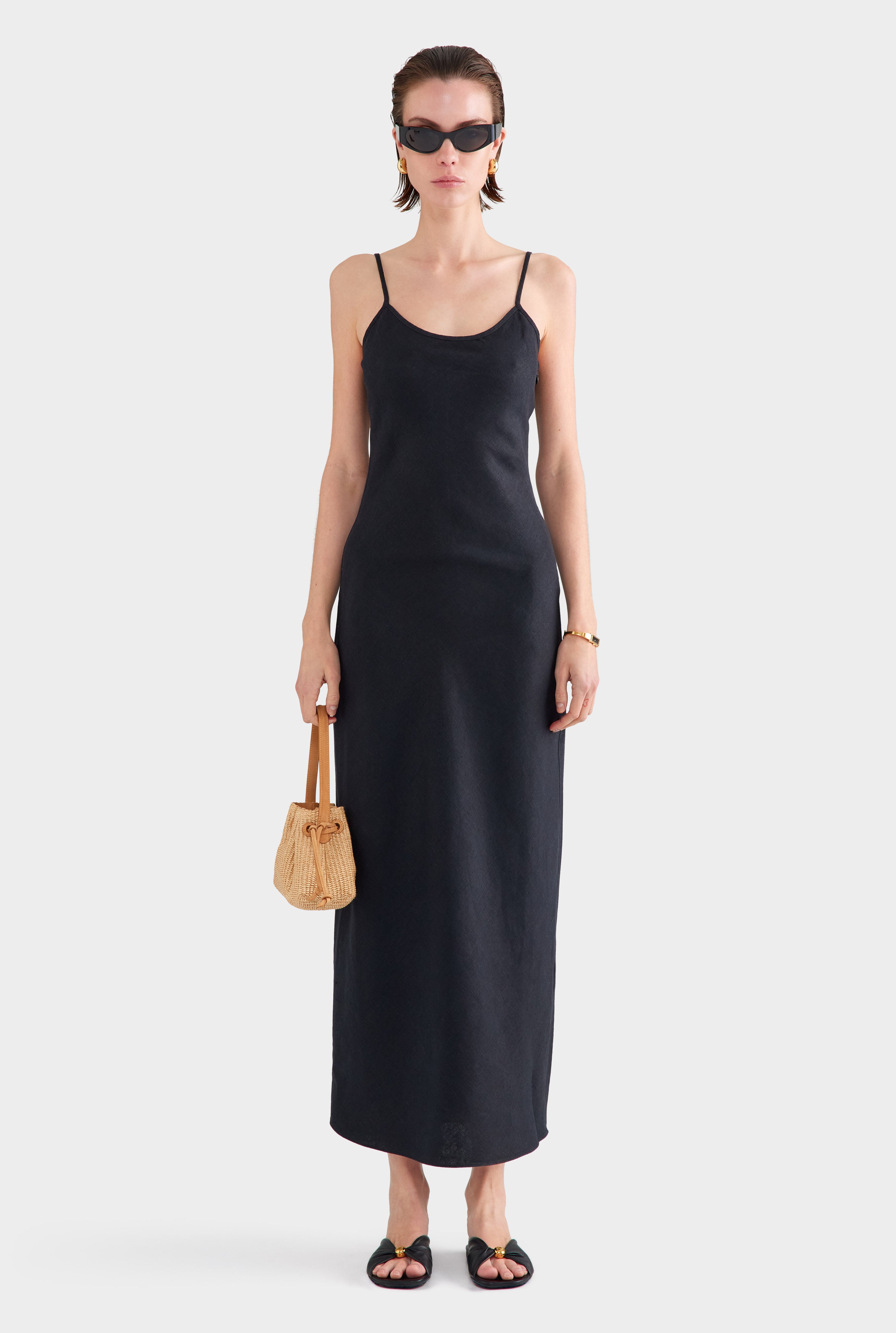 Linen Slip Dress - Black
