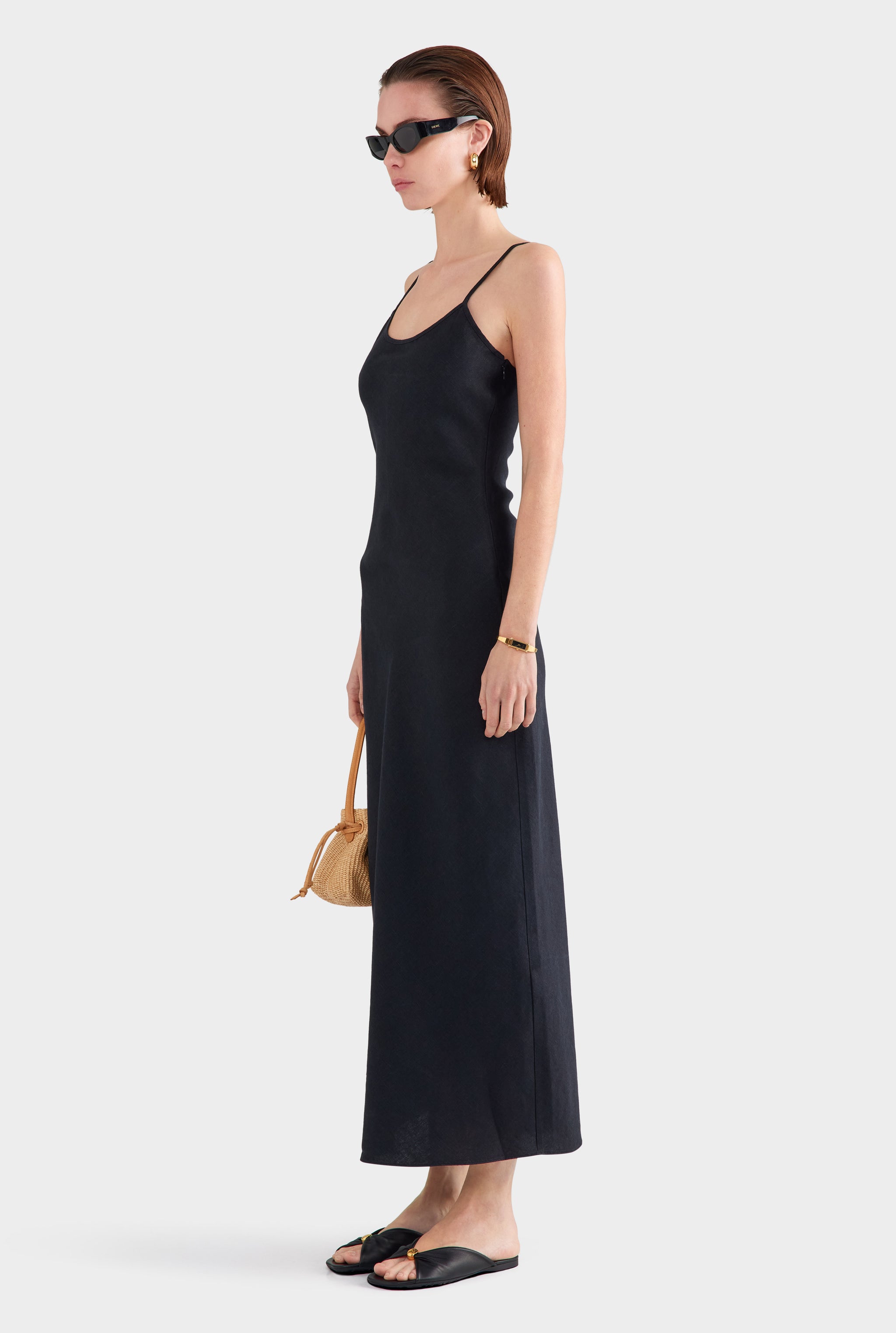 Linen Slip Dress - Black
