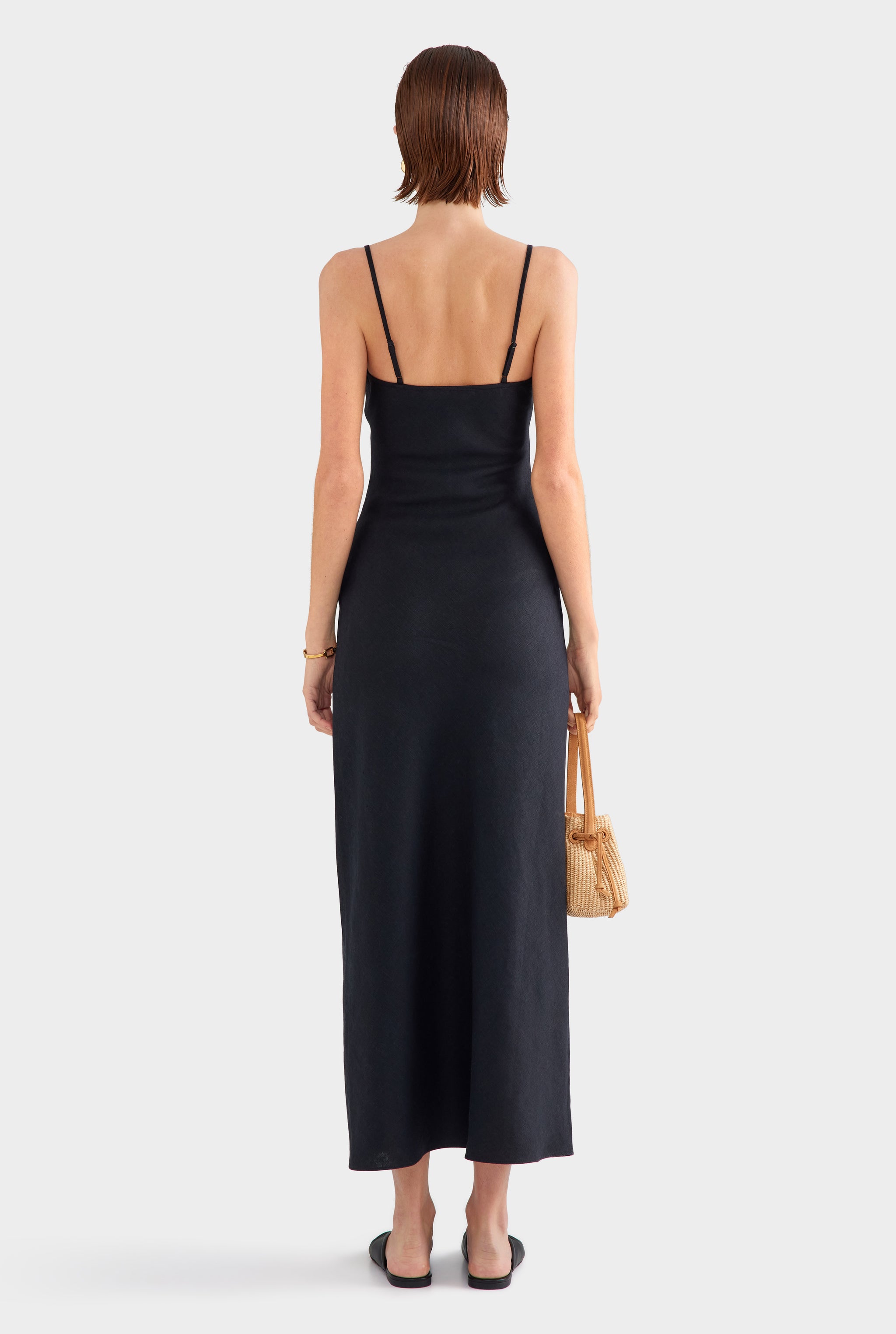 Linen Slip Dress - Black