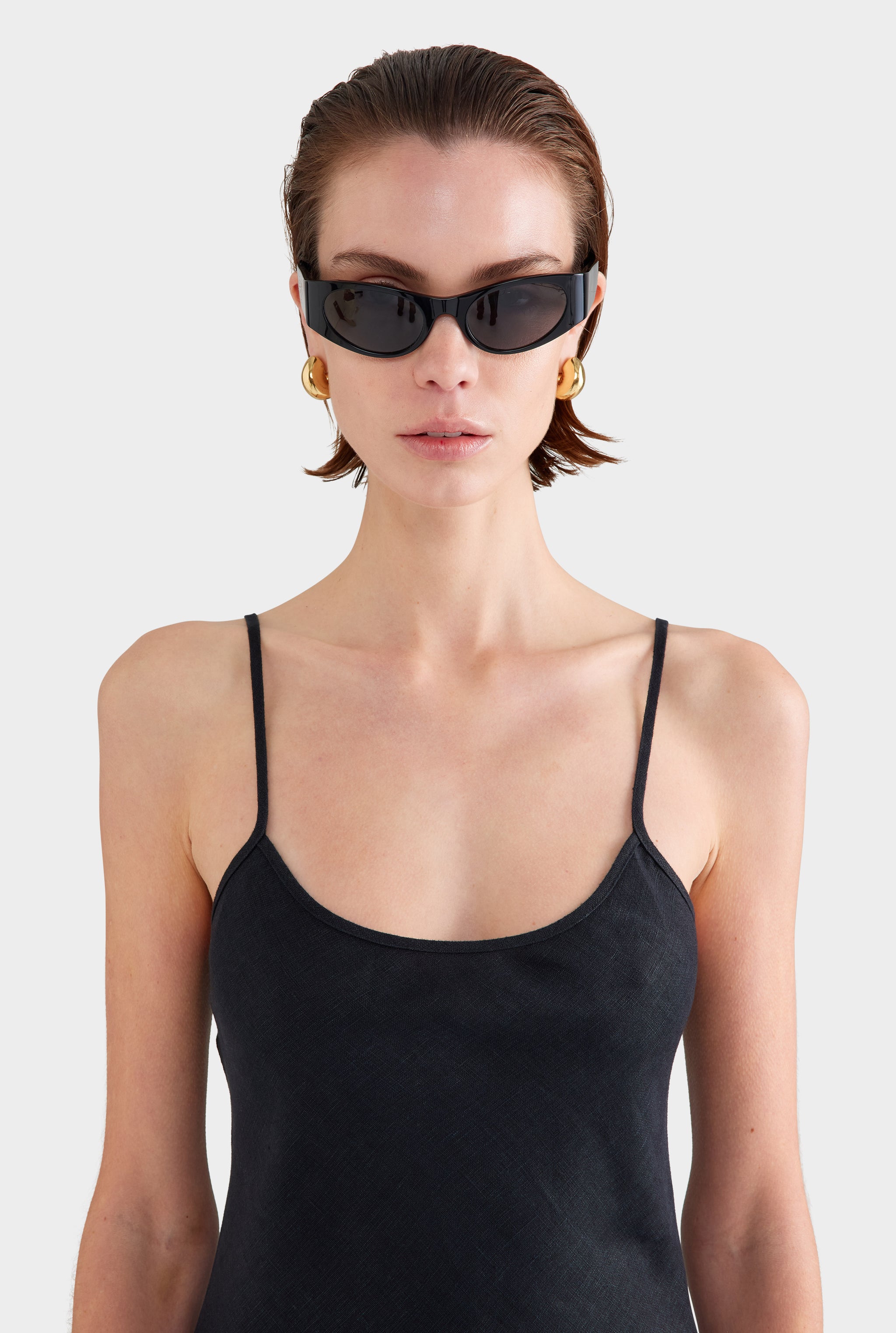 Linen Bias Mini Dress - Black
