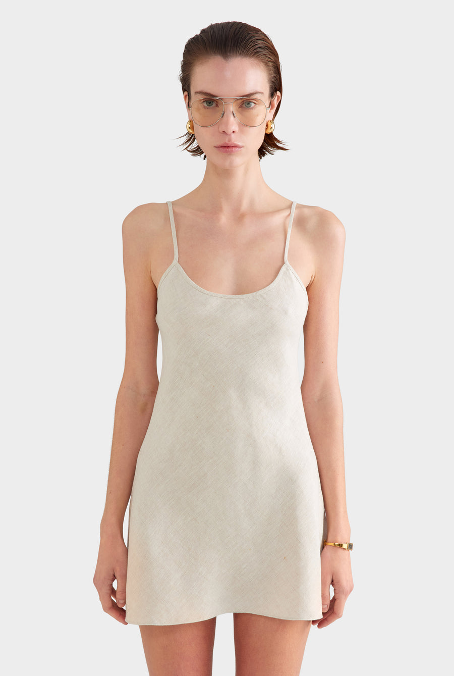 Linen Bias Mini Dress - Sand