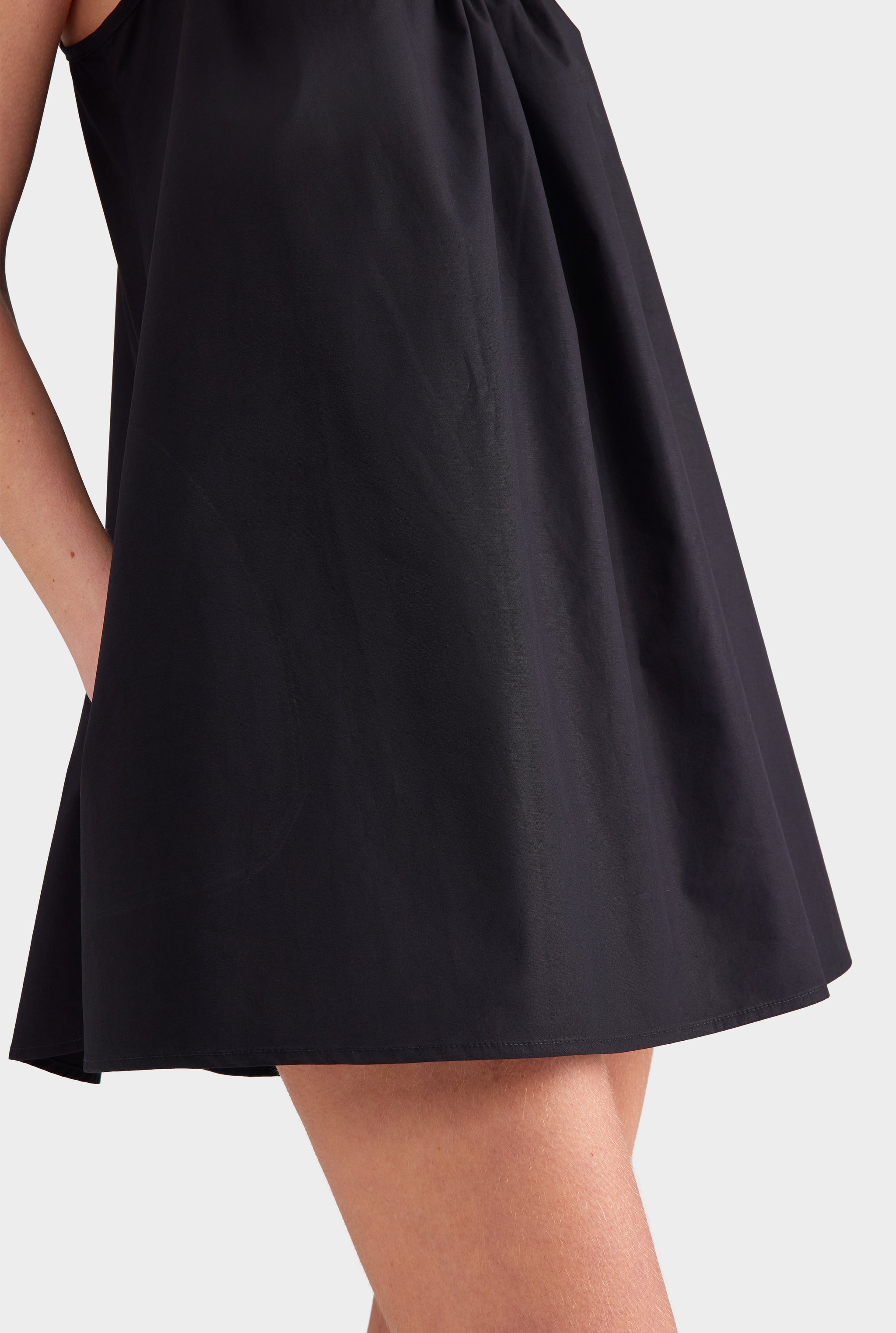 Cotton Poplin A-Line Mini Dress - Black