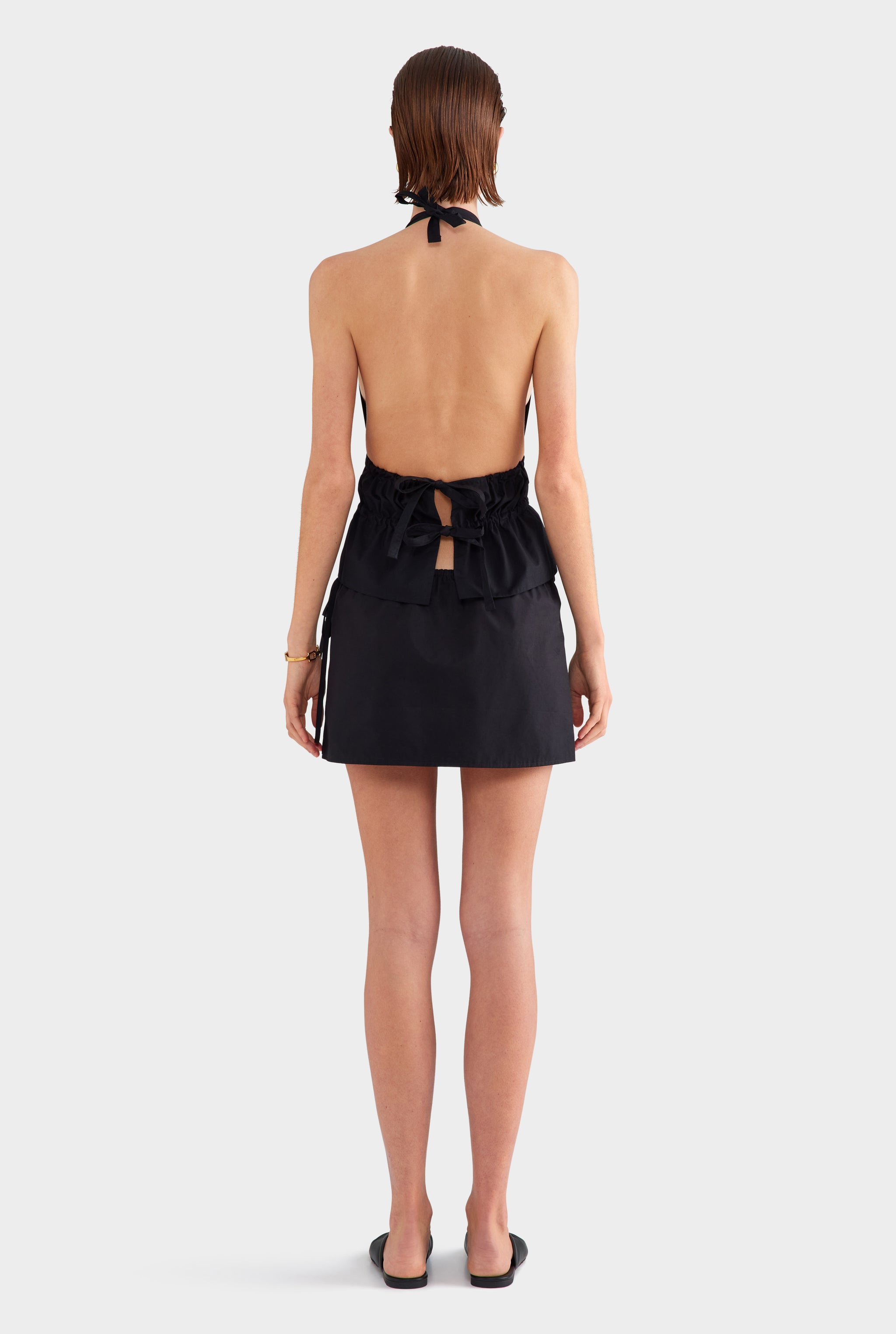 Cotton Poplin Drawstring Mini Skirt - Black