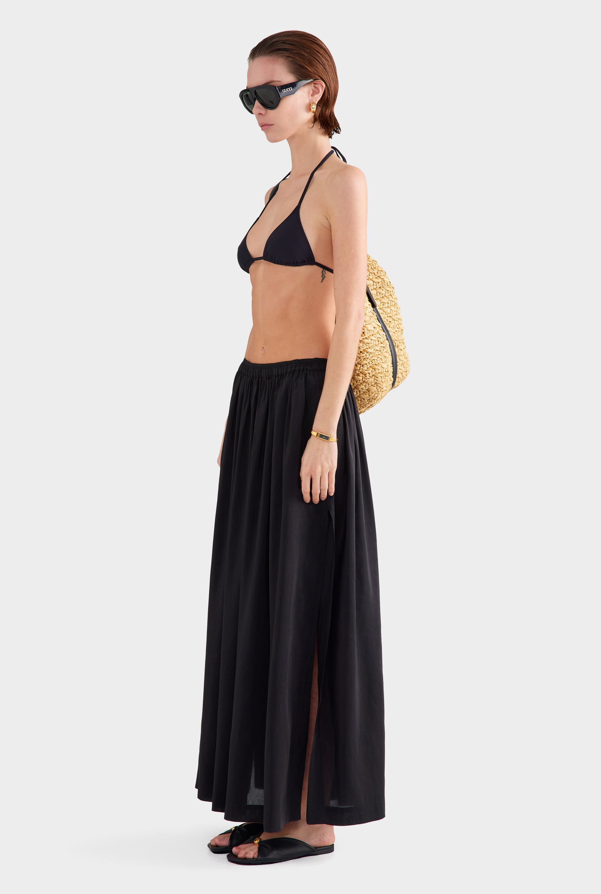 Silk Linen Maxi Skirt - Black