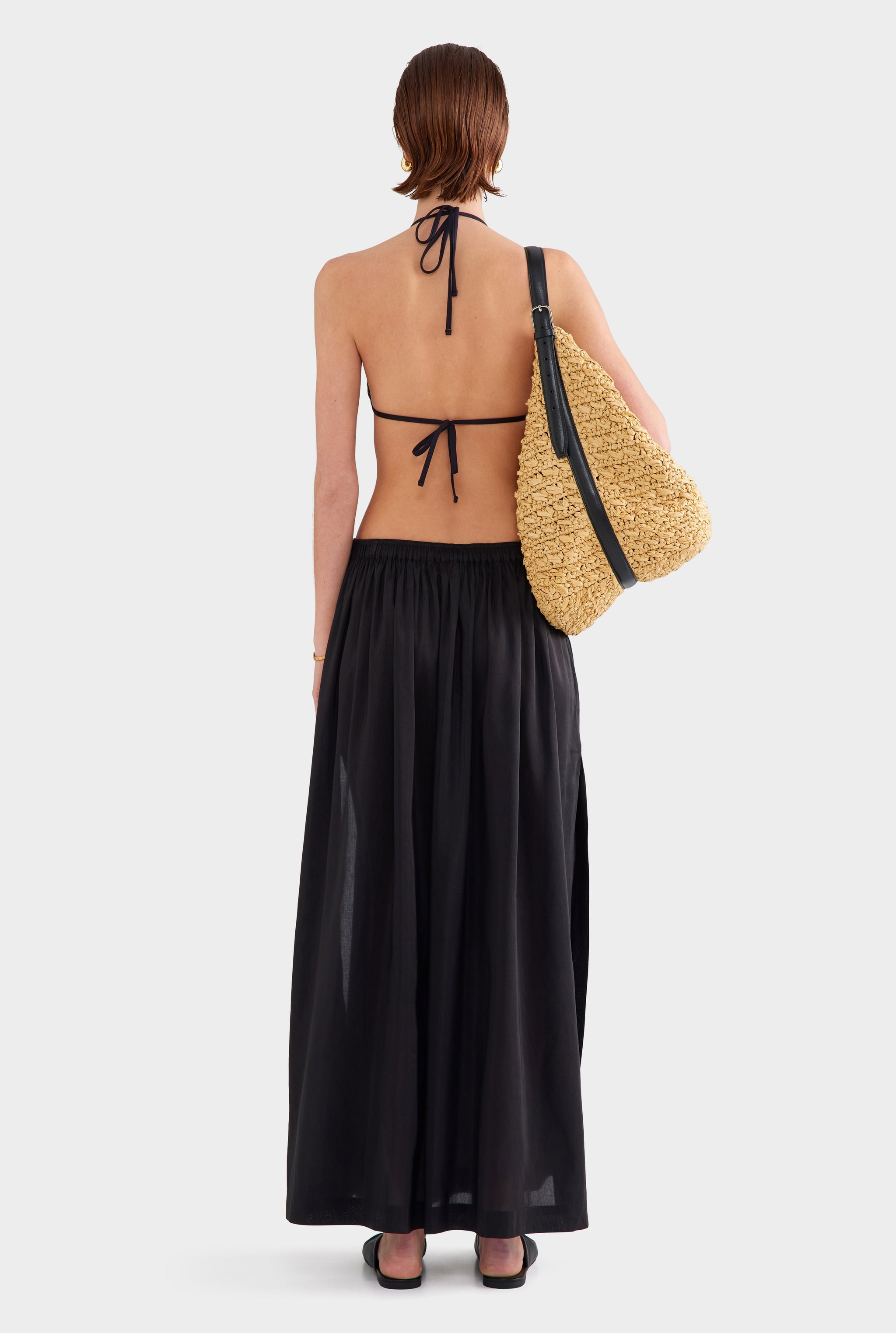 Silk Linen Maxi Skirt - Black