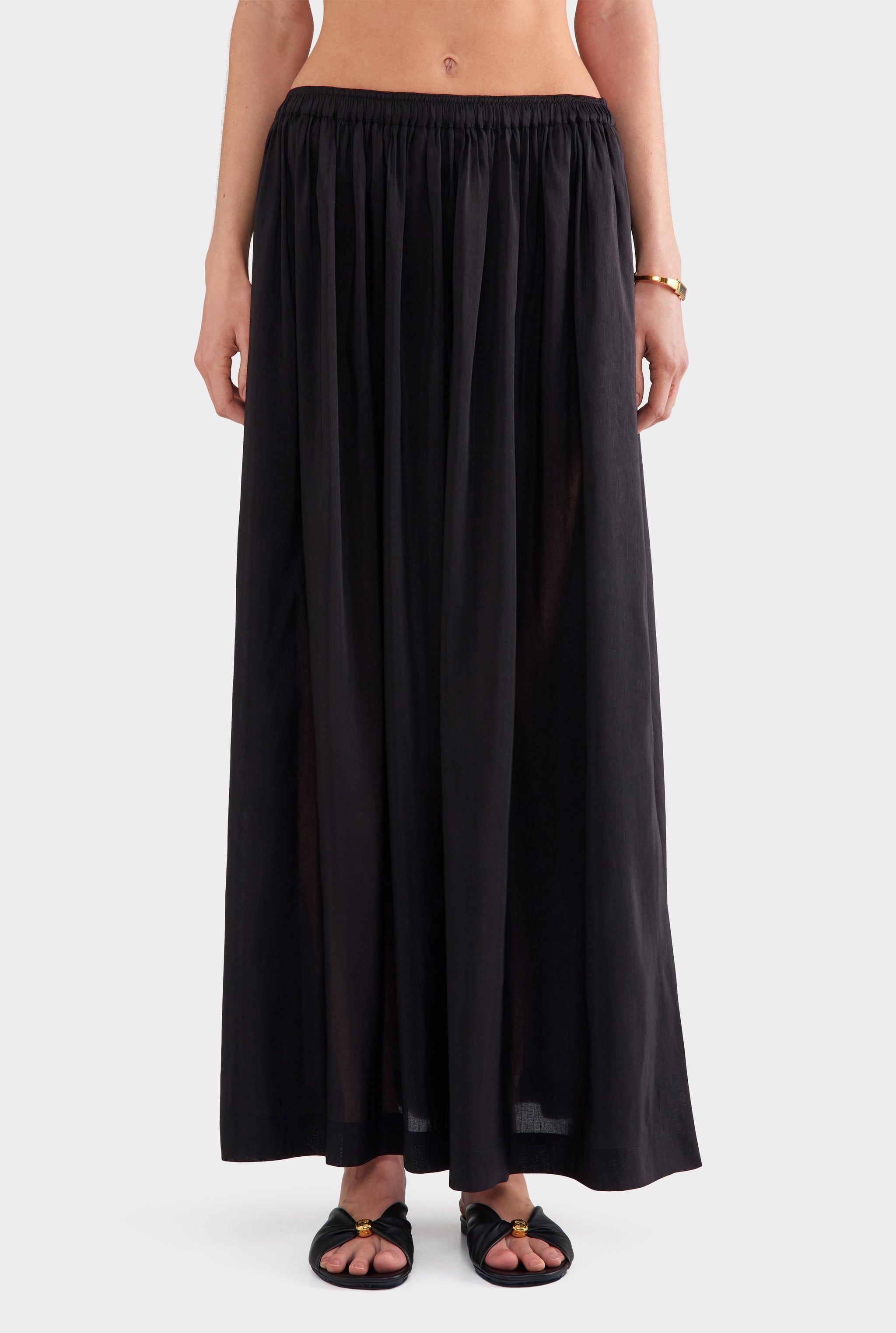 Silk Linen Maxi Skirt - Black