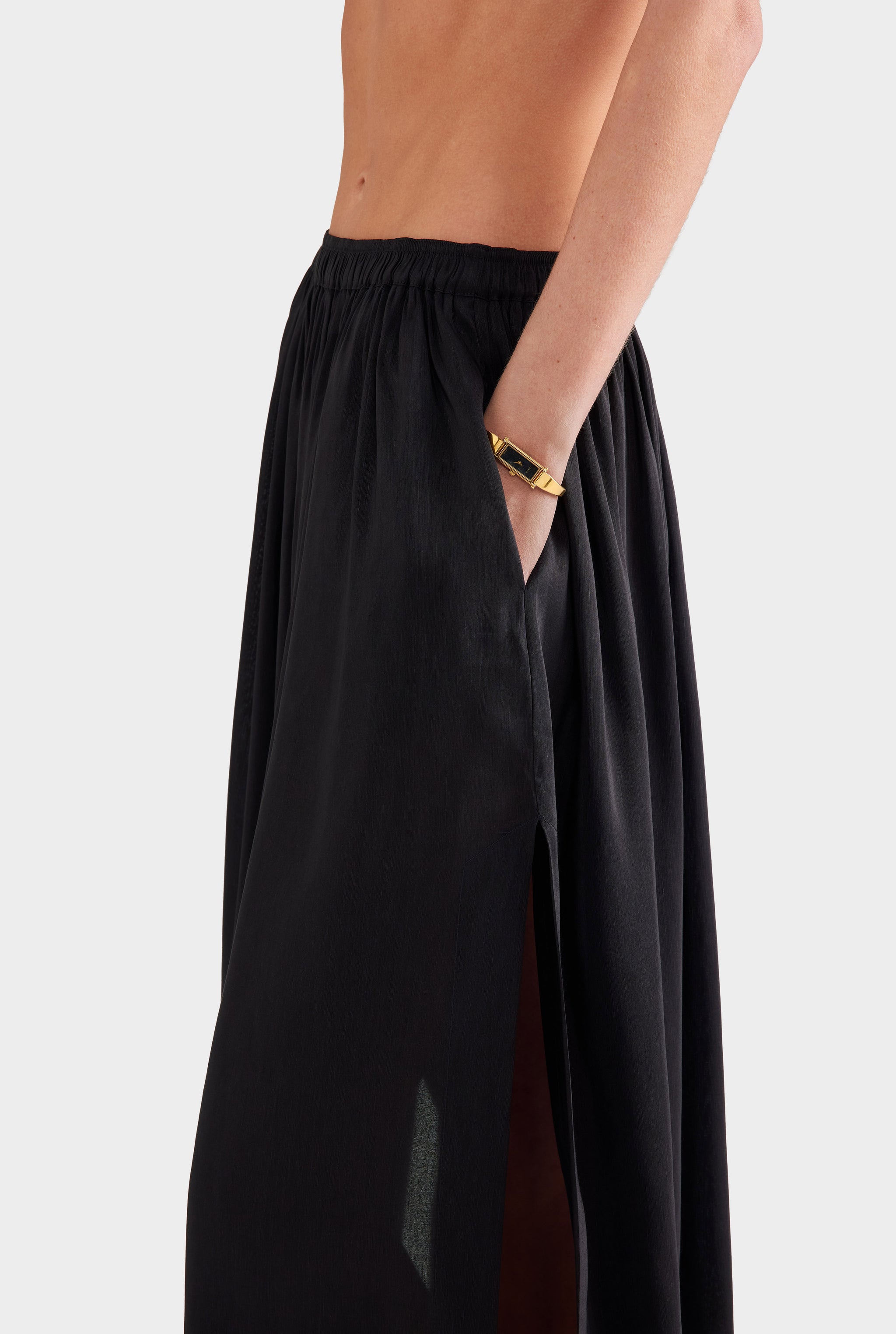 Silk Linen Maxi Skirt - Black