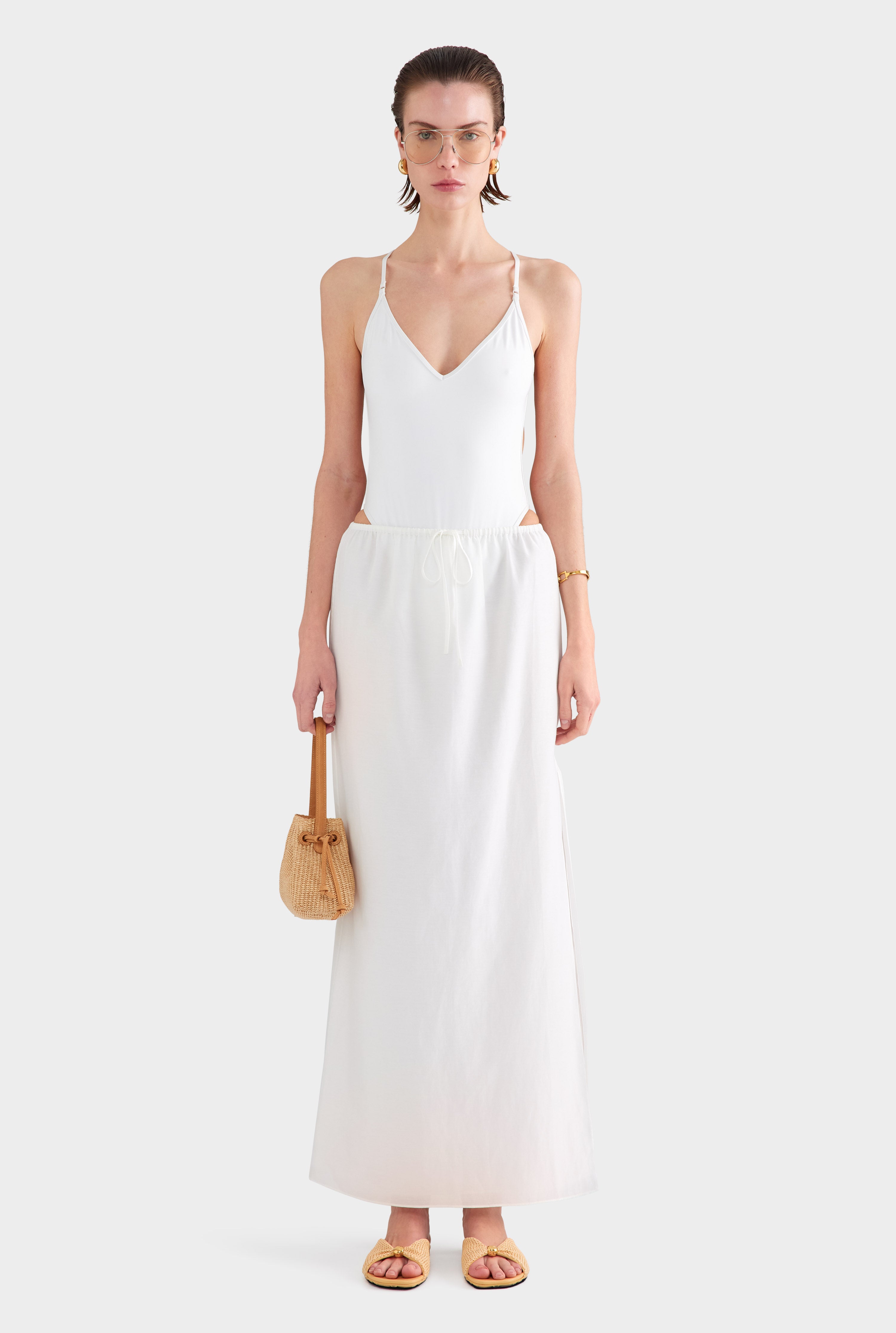 Silk Cotton Maxi Skirt - White