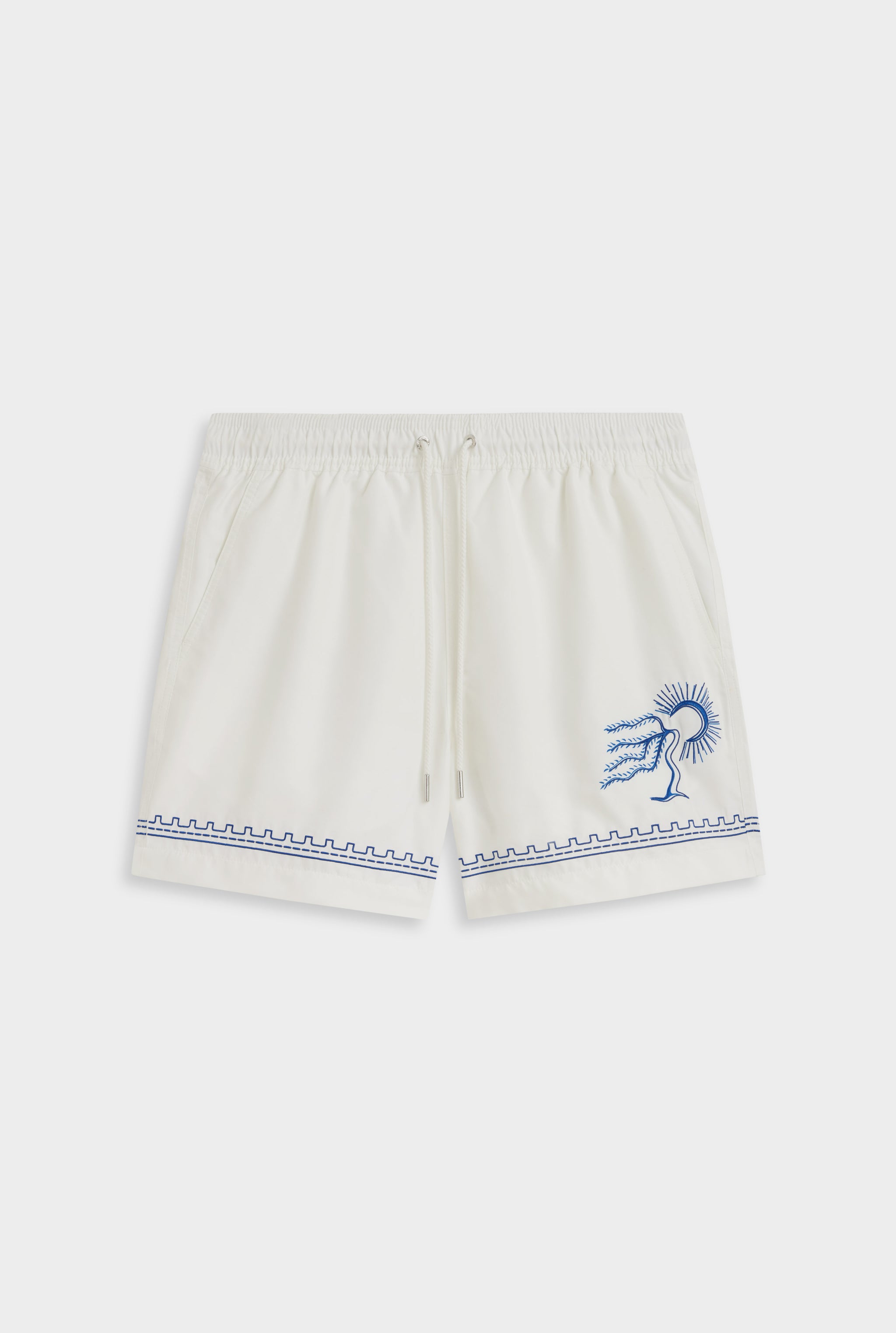 Embroidered Swim Short - Off White/Bright Blue