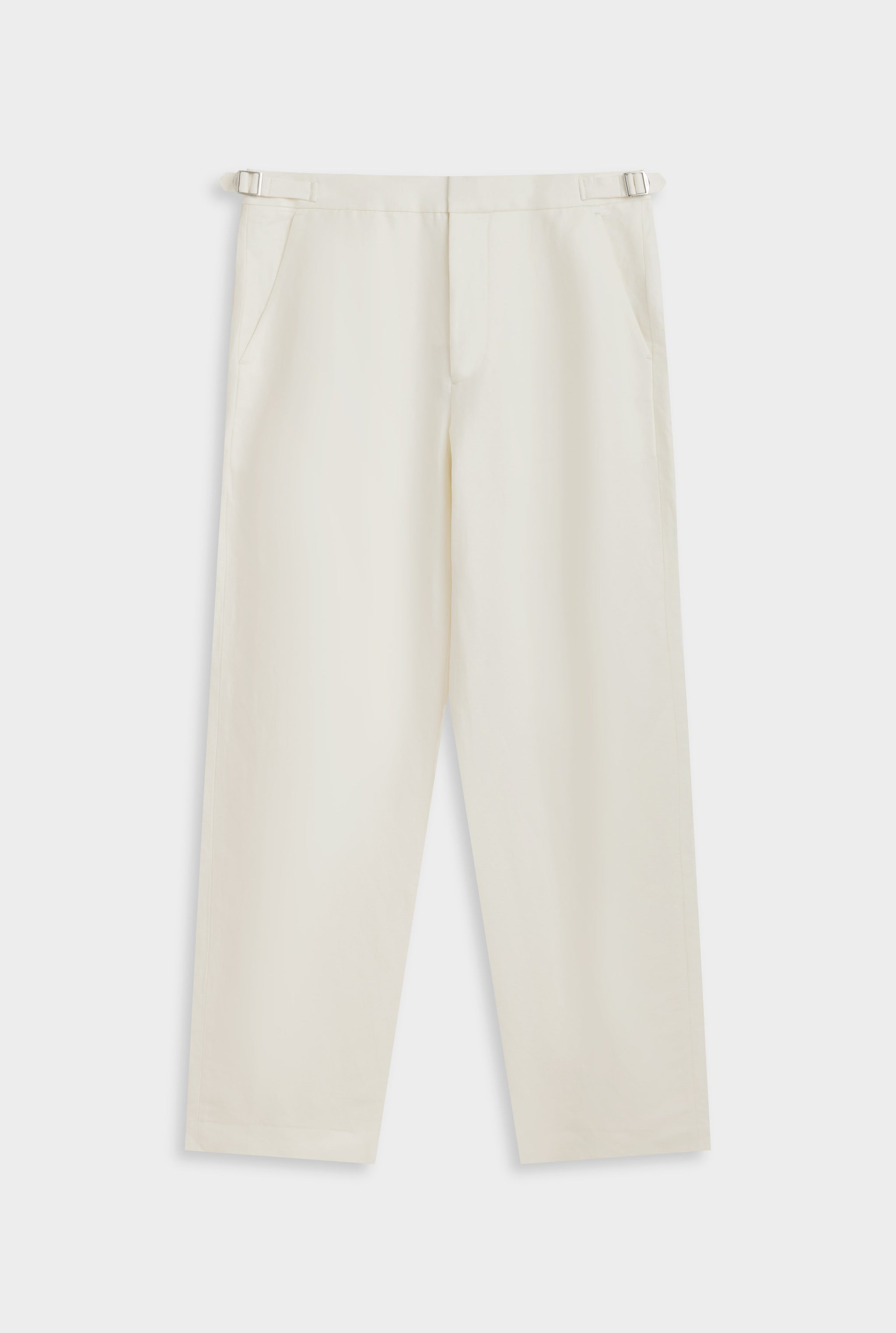 Silk Linen Side Tab Trouser - Cream