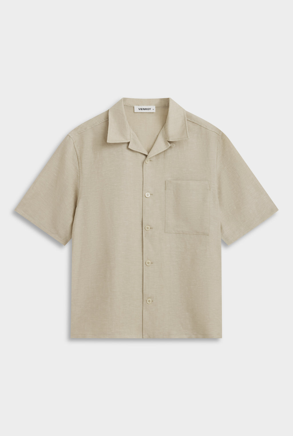 Wool Linen Camp Collar Shirt - Stone