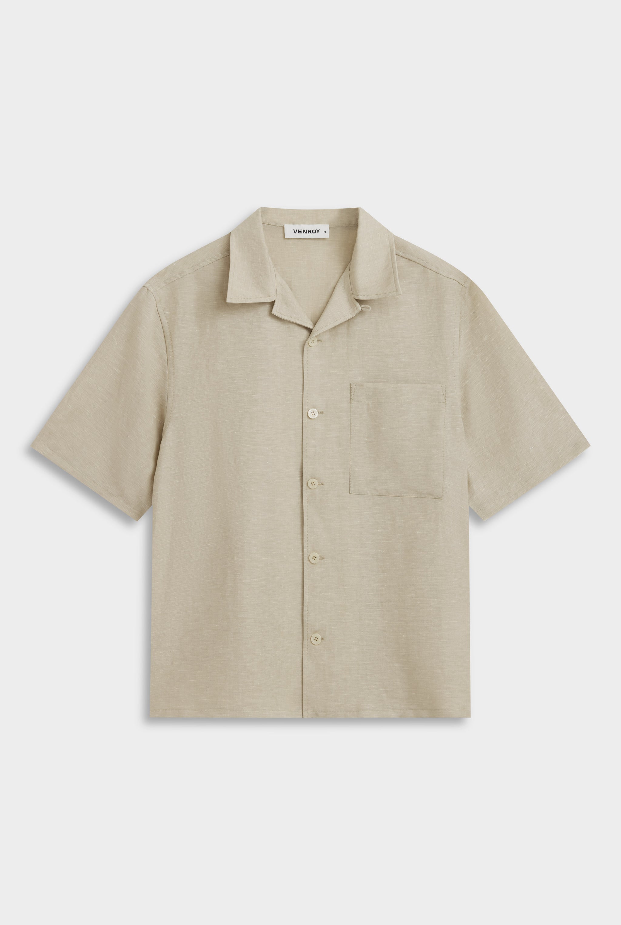 Wool Linen Camp Collar Shirt - Stone