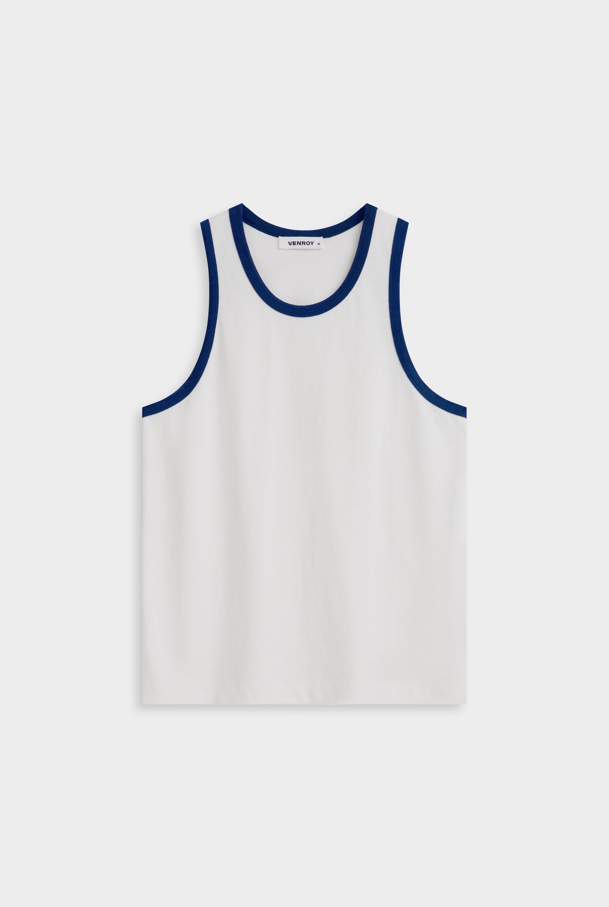 Contrast Cotton Linen Tank - White/Navy