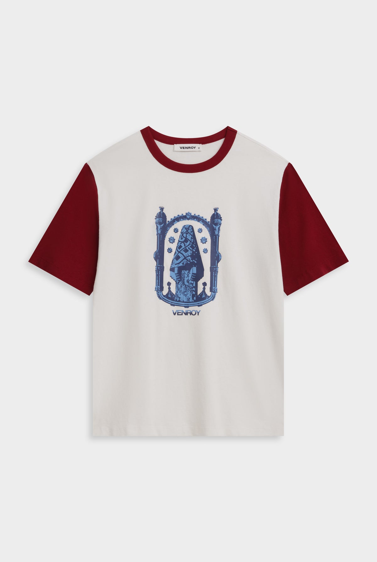 Contrast Cotton Linen T Shirt - White/Sangria