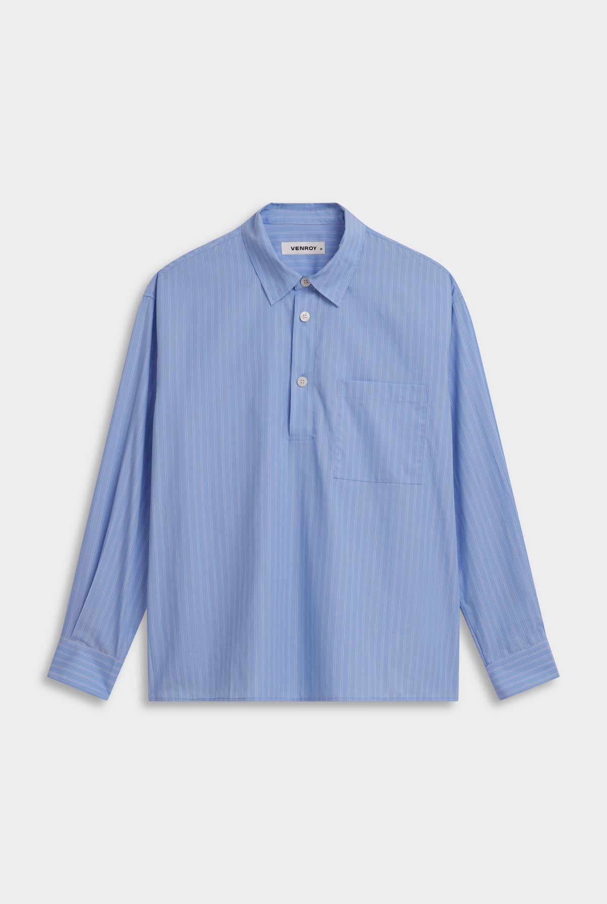 Cotton Stripe Popover Shirt - Blue/White Stripe