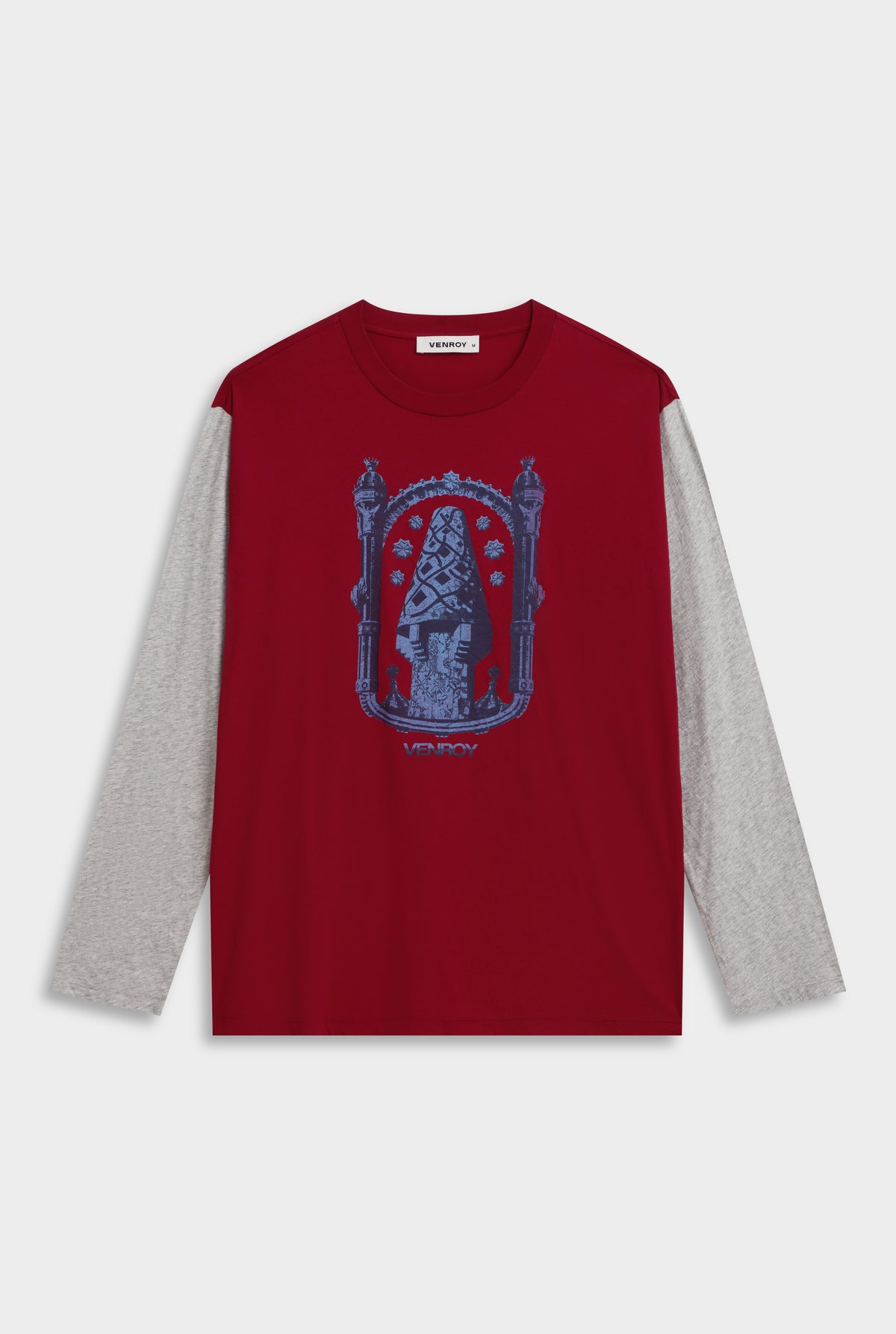 Lightweight Long Sleeve T Shirt - Grey Marl/Sangria