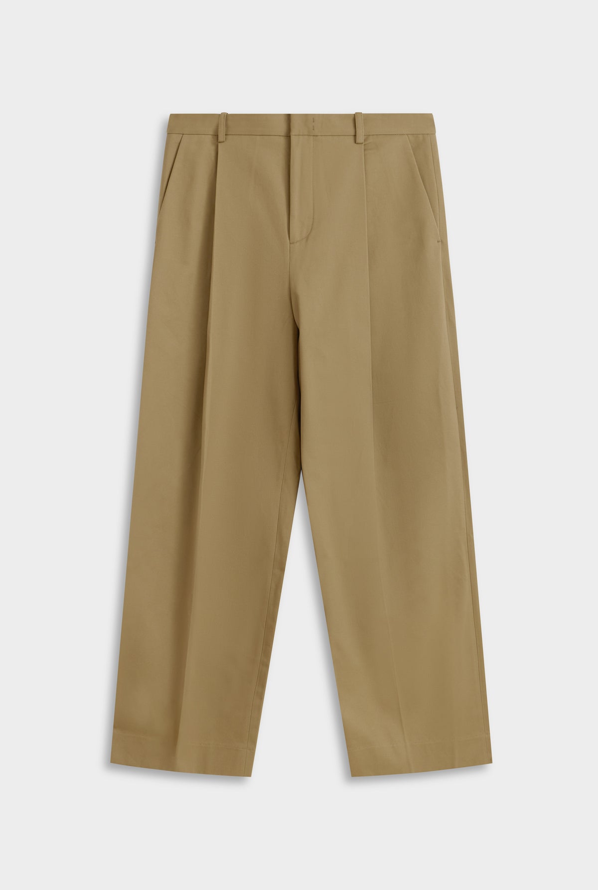 Relaxed Pleated Cotton Twill Trouser - Khaki