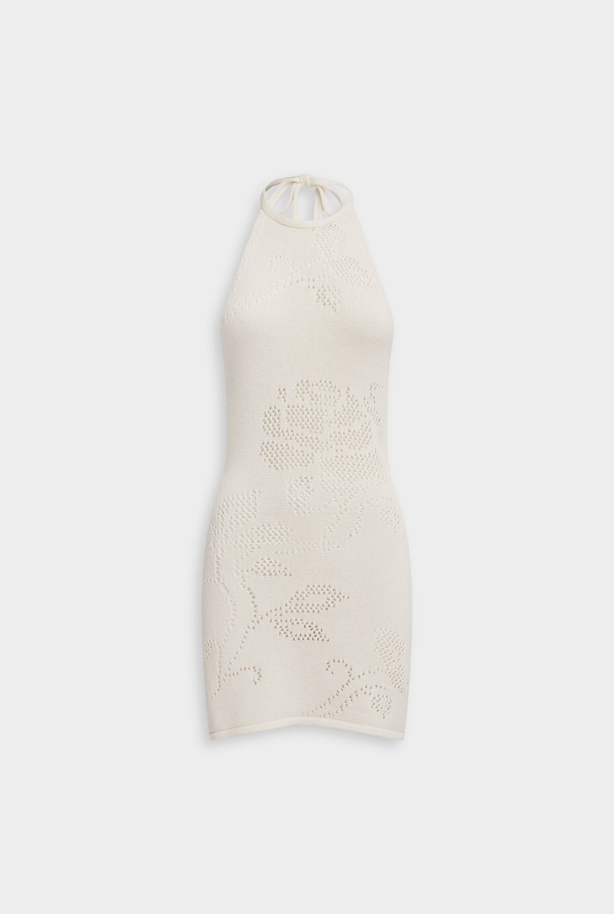 Floral Pointelle Cotton Knit Mini Dress - Off White