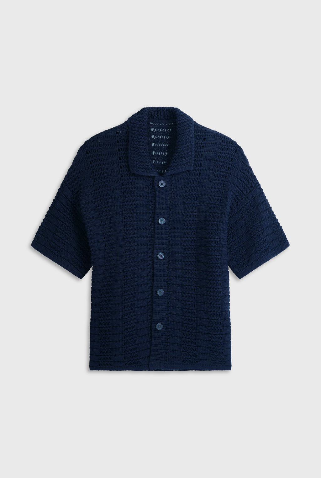 Chunky Crochet Knit Shirt - Navy