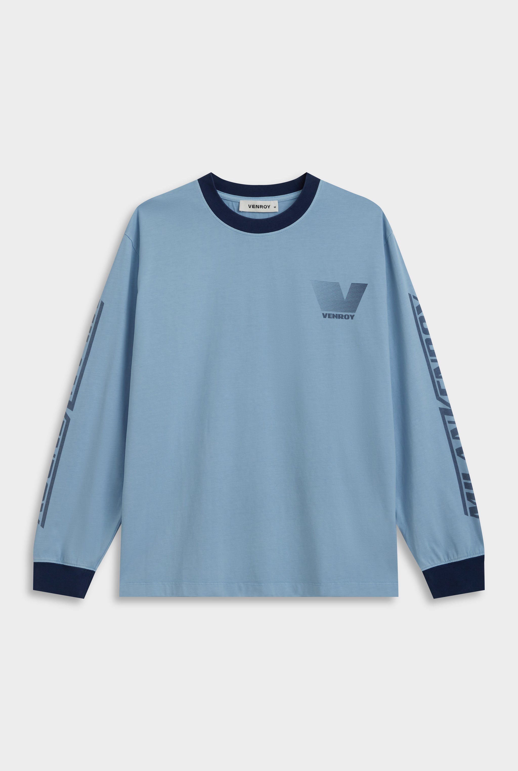 Contrast Long Sleeve T Shirt - Powder Blue/Navy