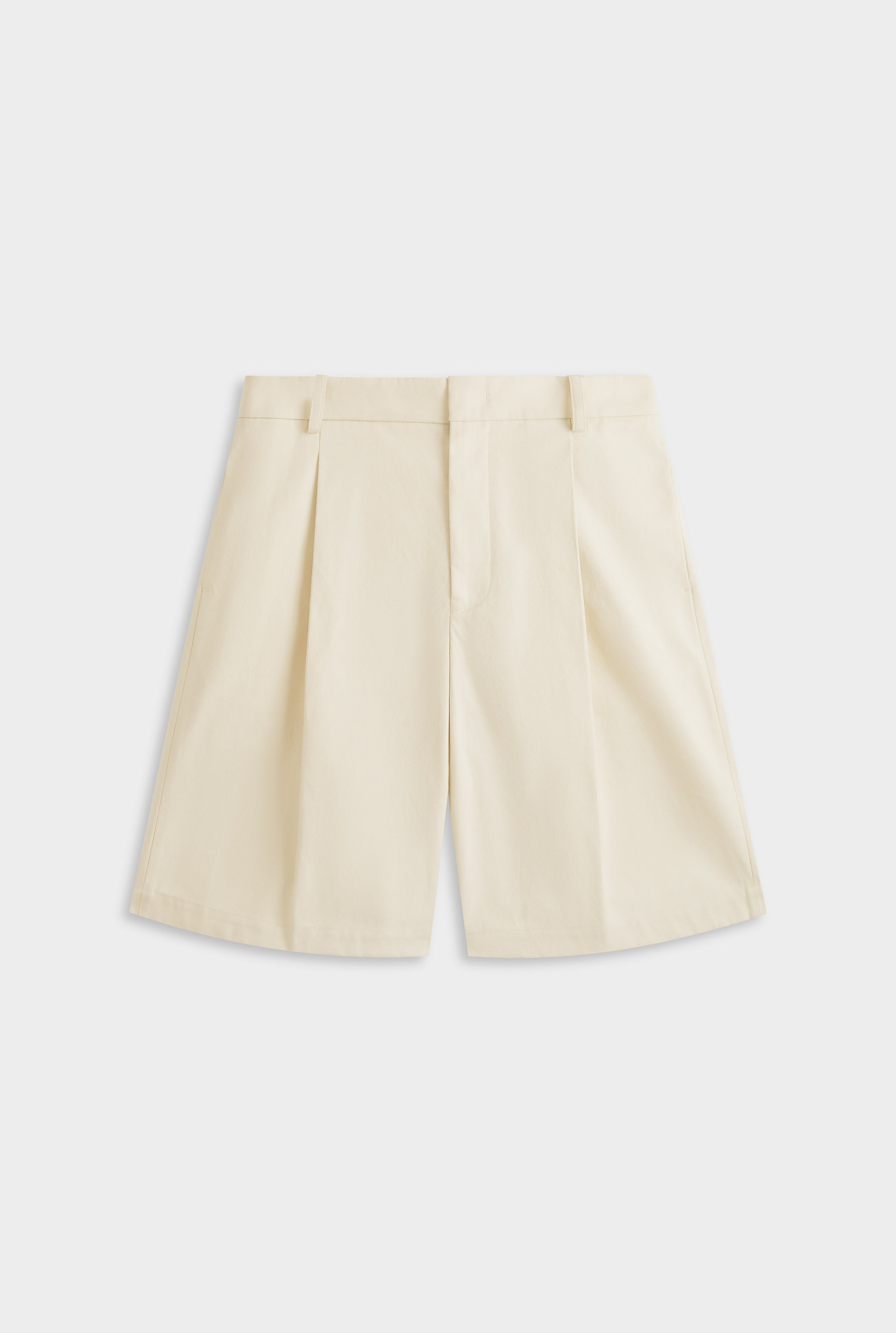 Cotton Canvas Pleated Bermuda Short - Cream