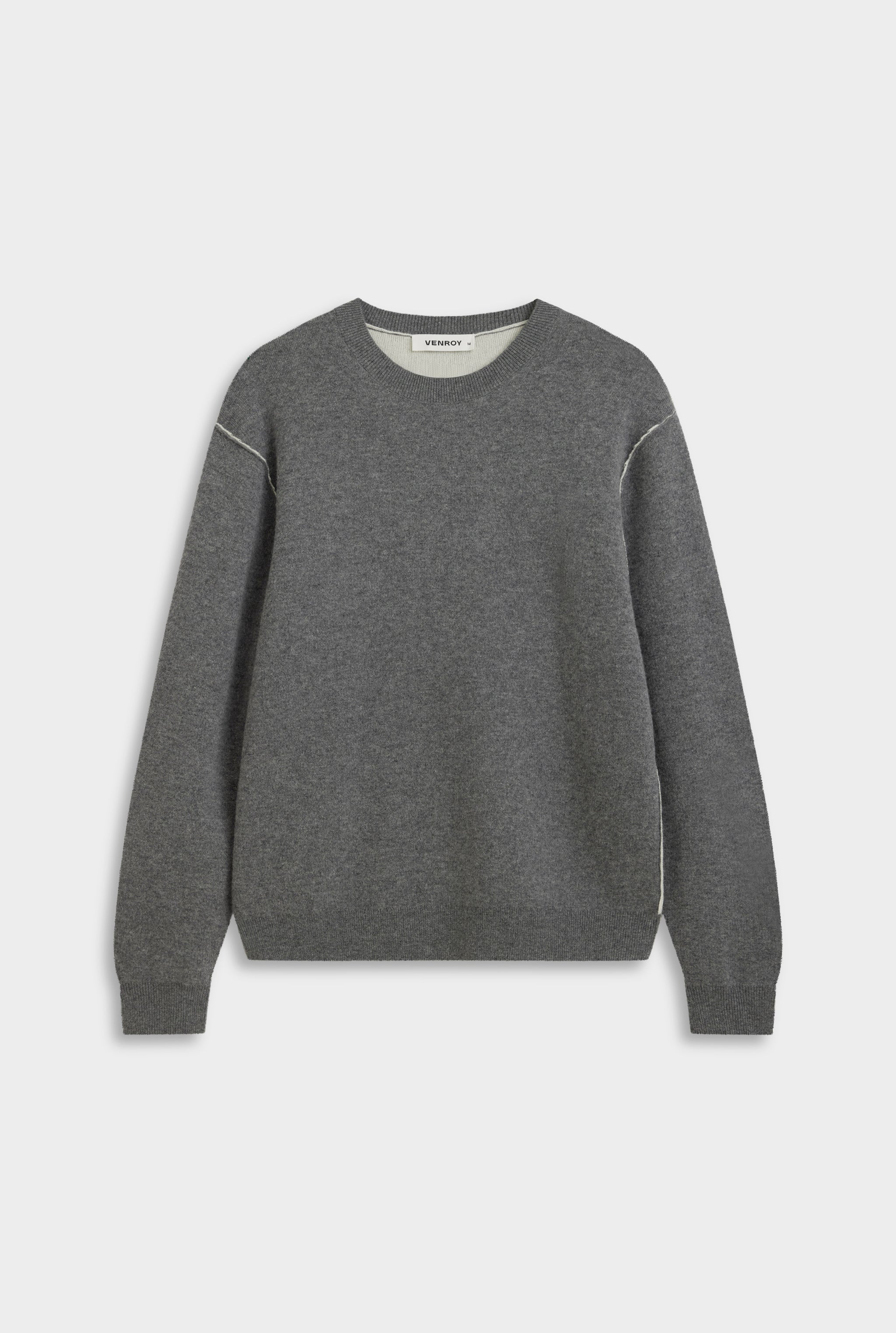 Exposed Seam Wool Cashmere Sweater - Charcoal Marl/White
