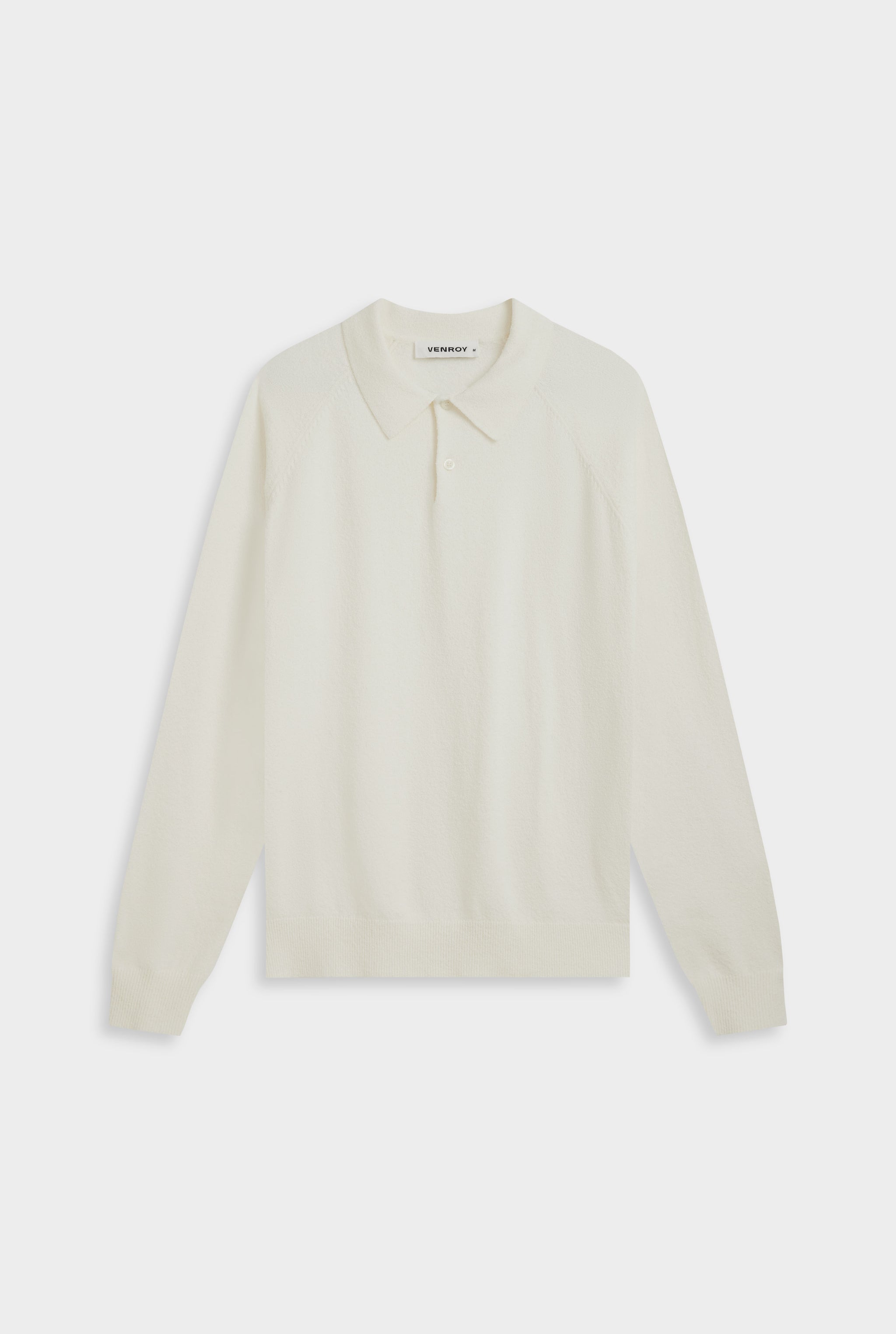 Long Sleeve Boucle Knit Polo - Off White