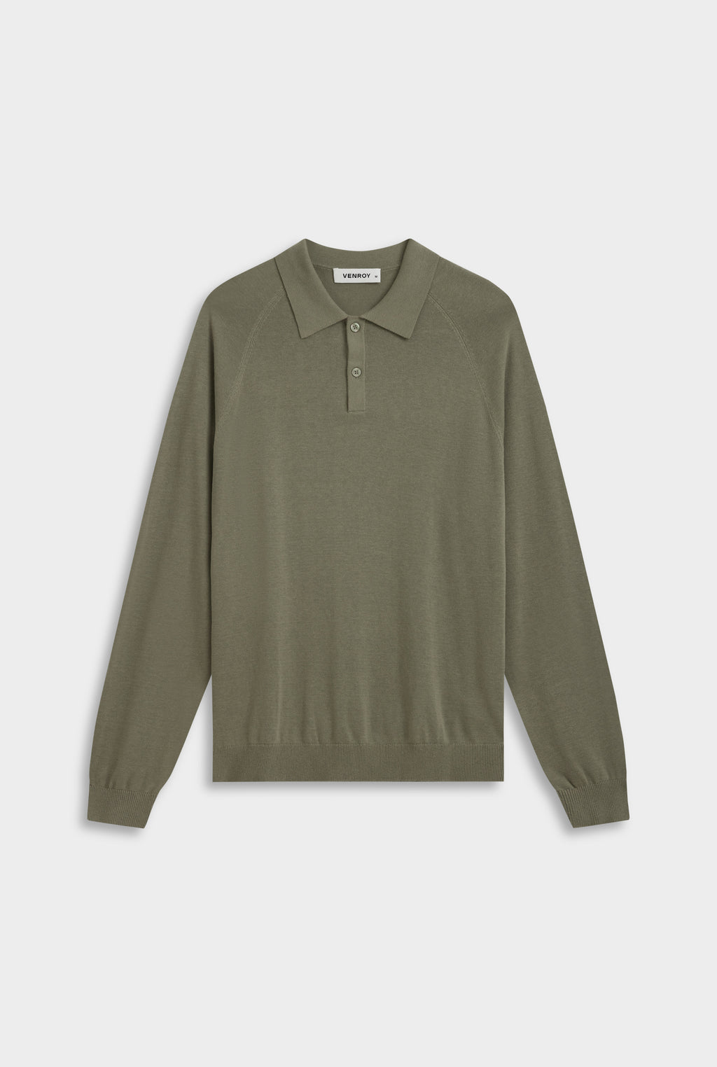 Long Sleeve Cotton Raglan Knit Polo - Smokey Olive