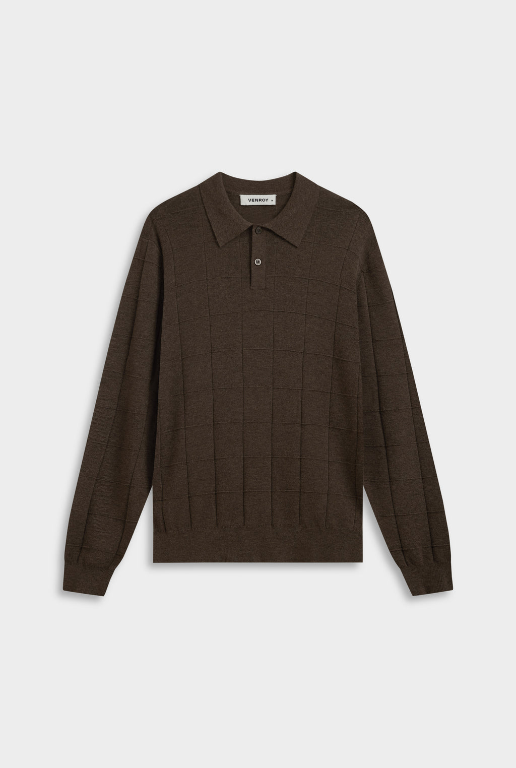 Merino Wool Check Knit Polo - Chocolate Marl