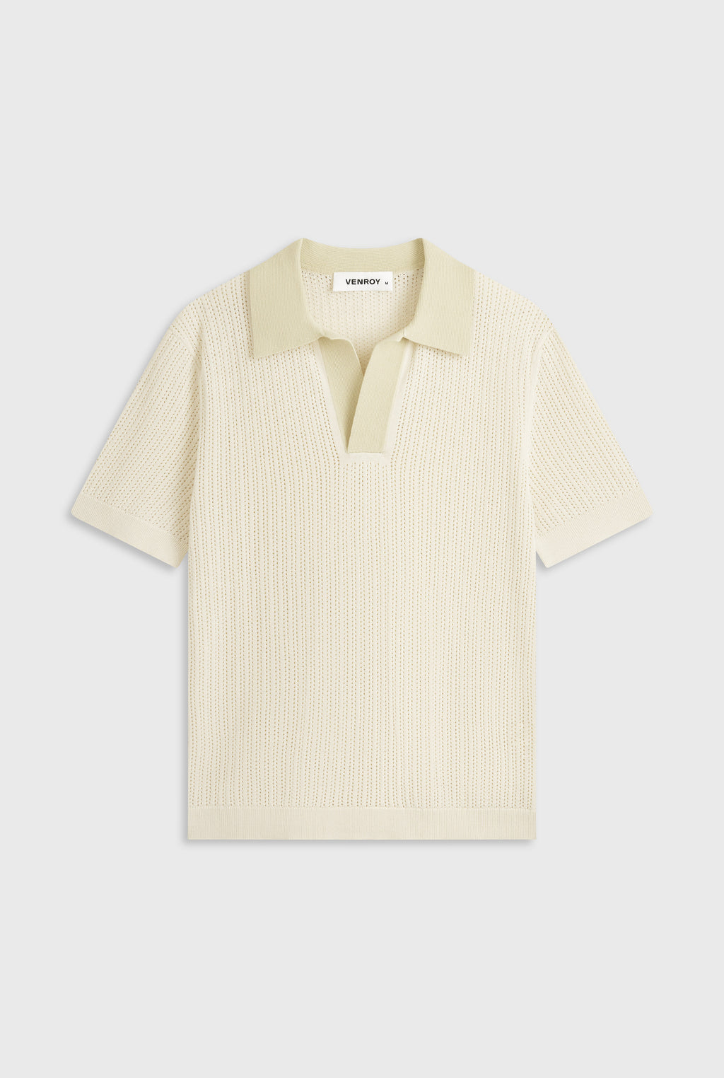 Open Stitch Knit Polo - Cream/Green Haze