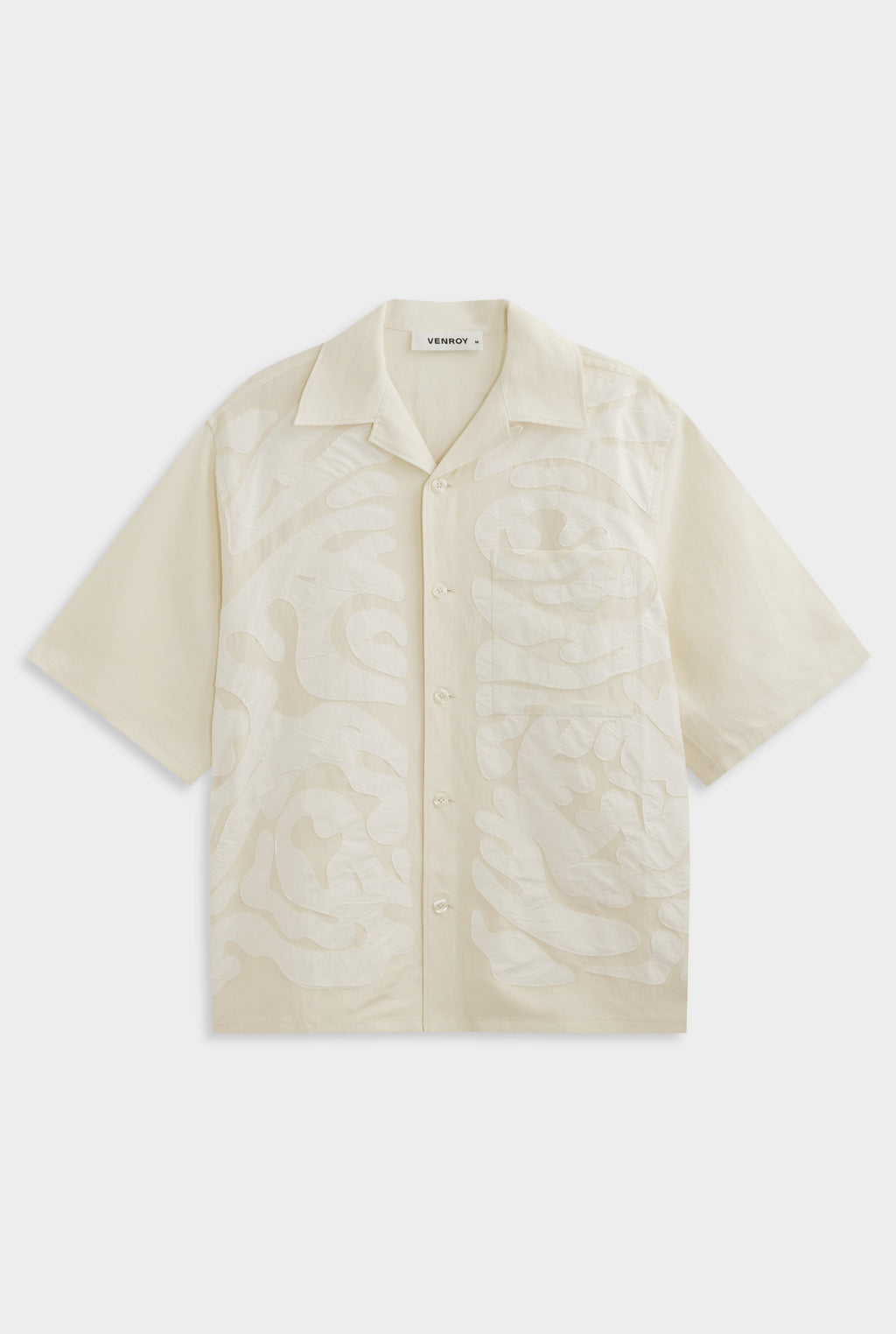 Oversized Applique Short Sleeve Shirt - Natural/Off White
