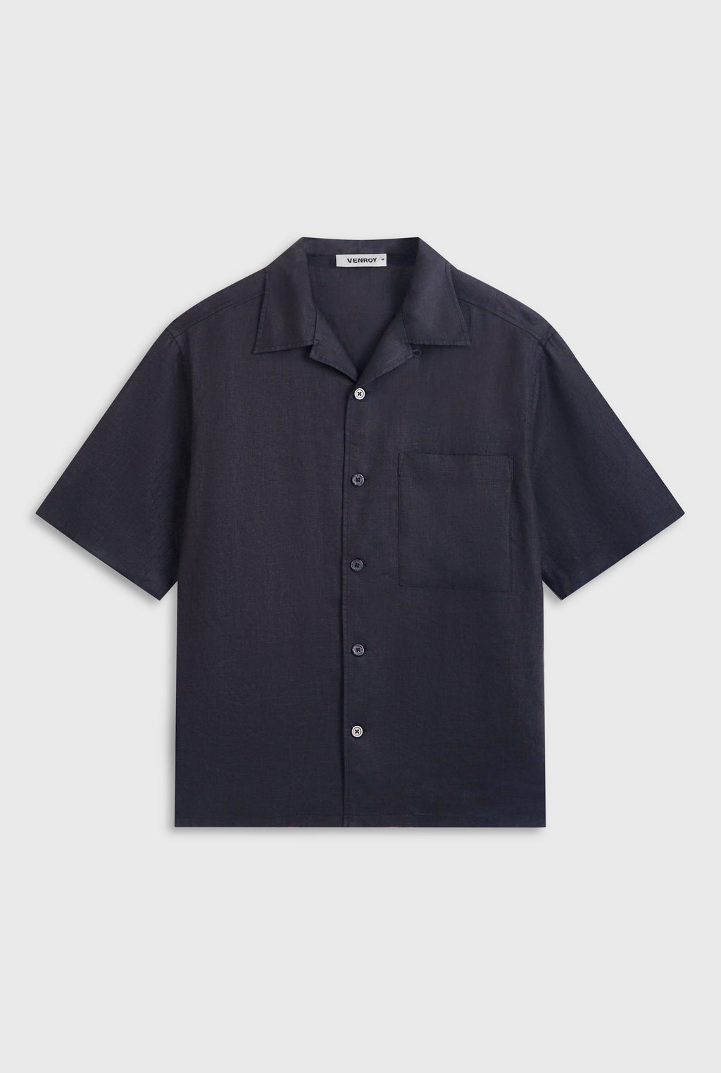 Oversized Linen Short Sleeve Shirt - Black