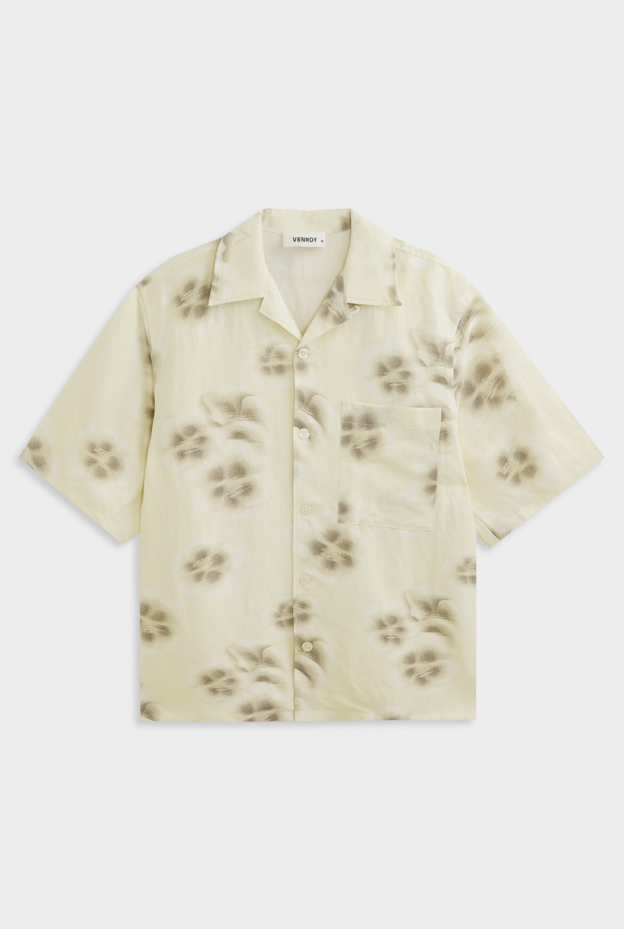 Silk Linen Short Sleeve Shirt - Natural Blurred Floral