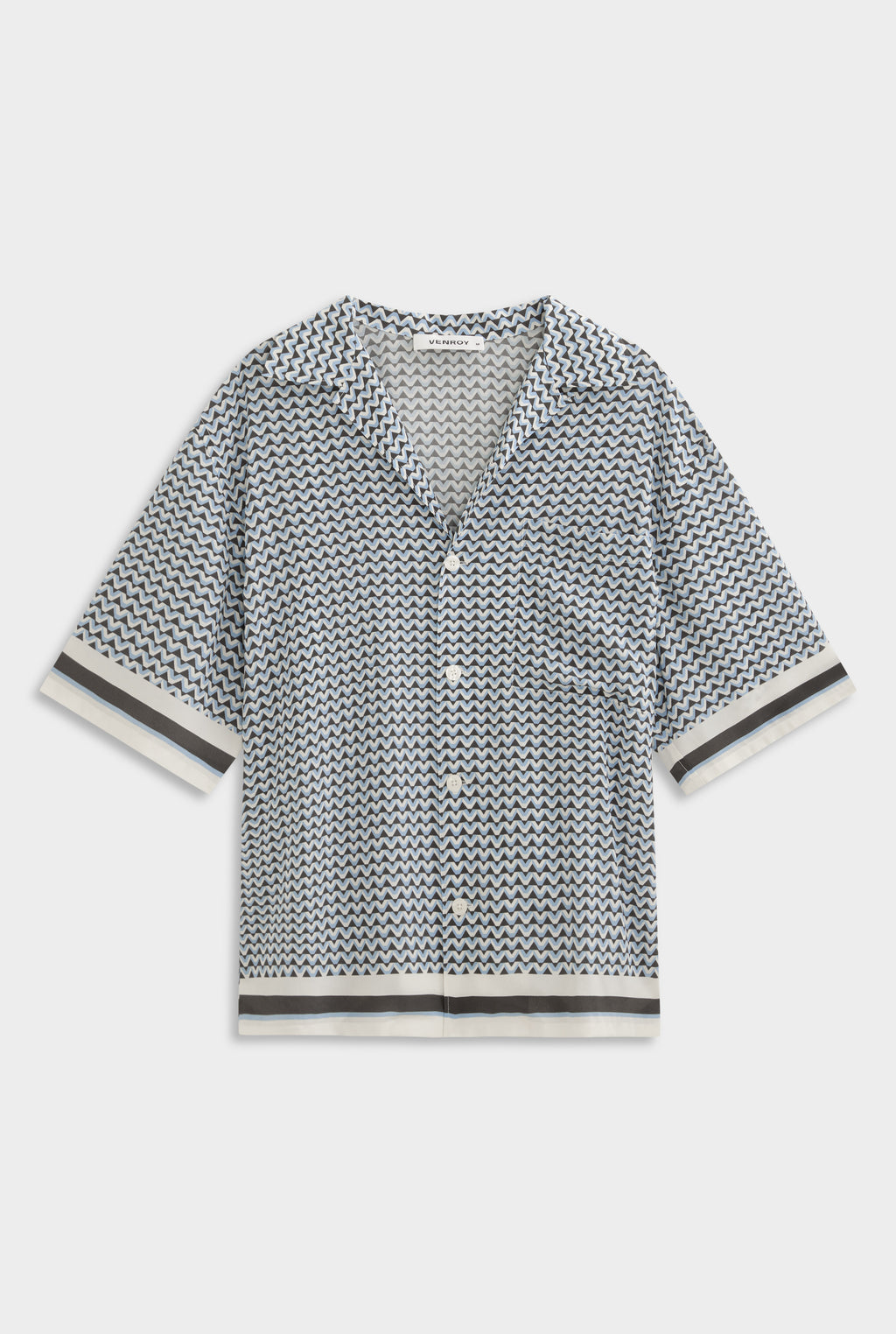 Oversized Silk Short Sleeve Shirt - Chocolate/Powder Blue V Monogram