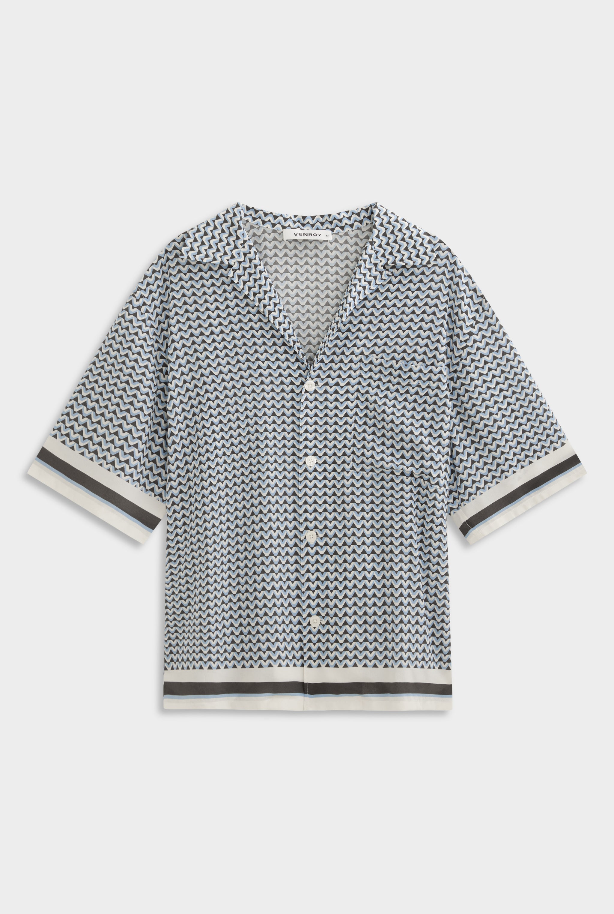 Oversized Silk Short Sleeve Shirt - Chocolate/Powder Blue V Monogram