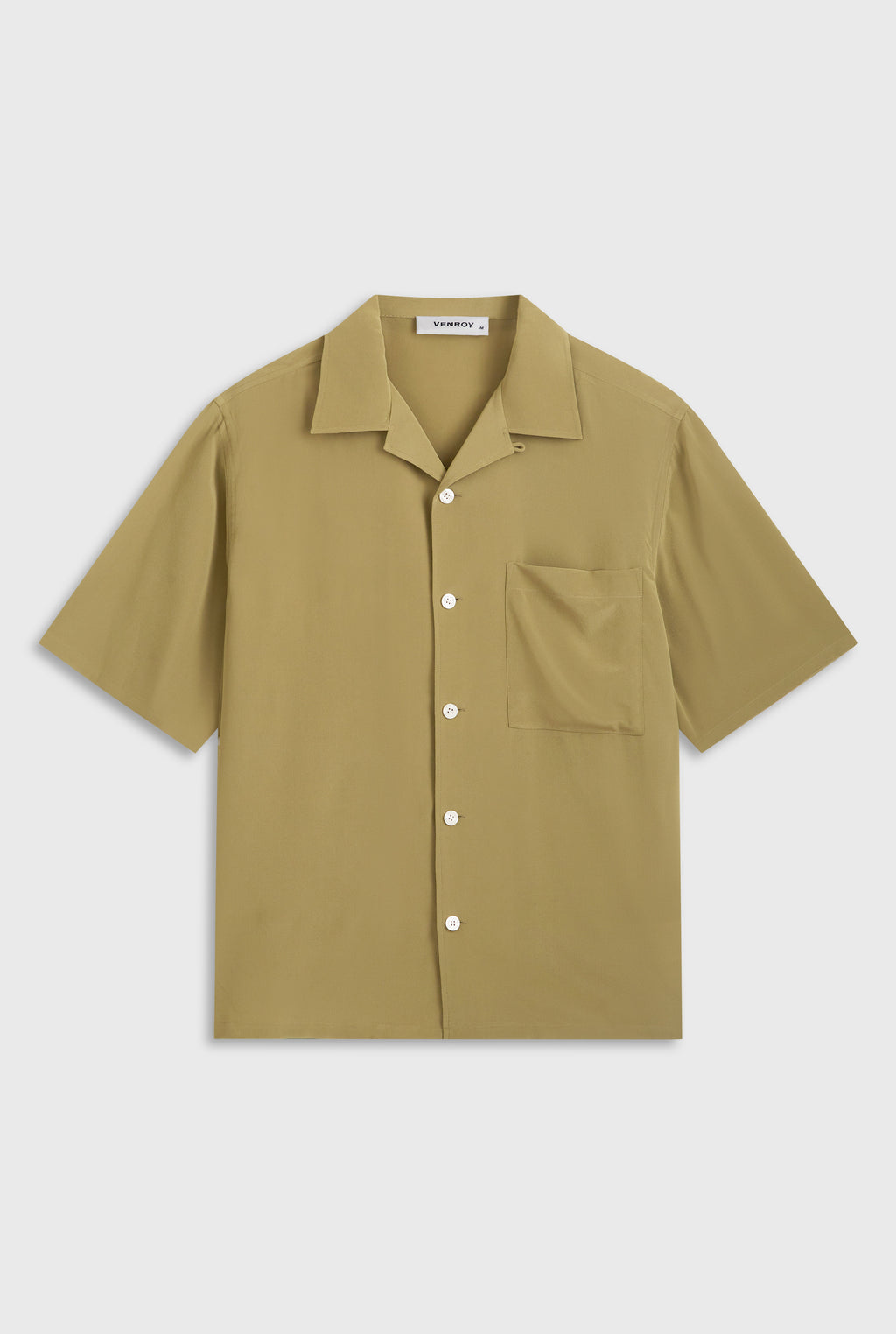 Oversized Silk Short Sleeve Shirt - Olive