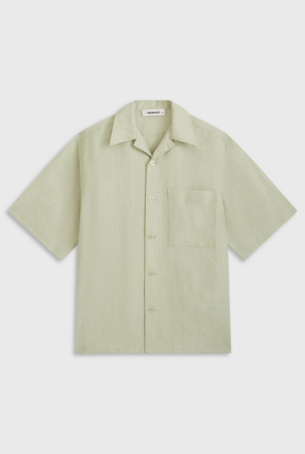 Oversized Wool Linen Short Sleeve Shirt - Pale Pistachio