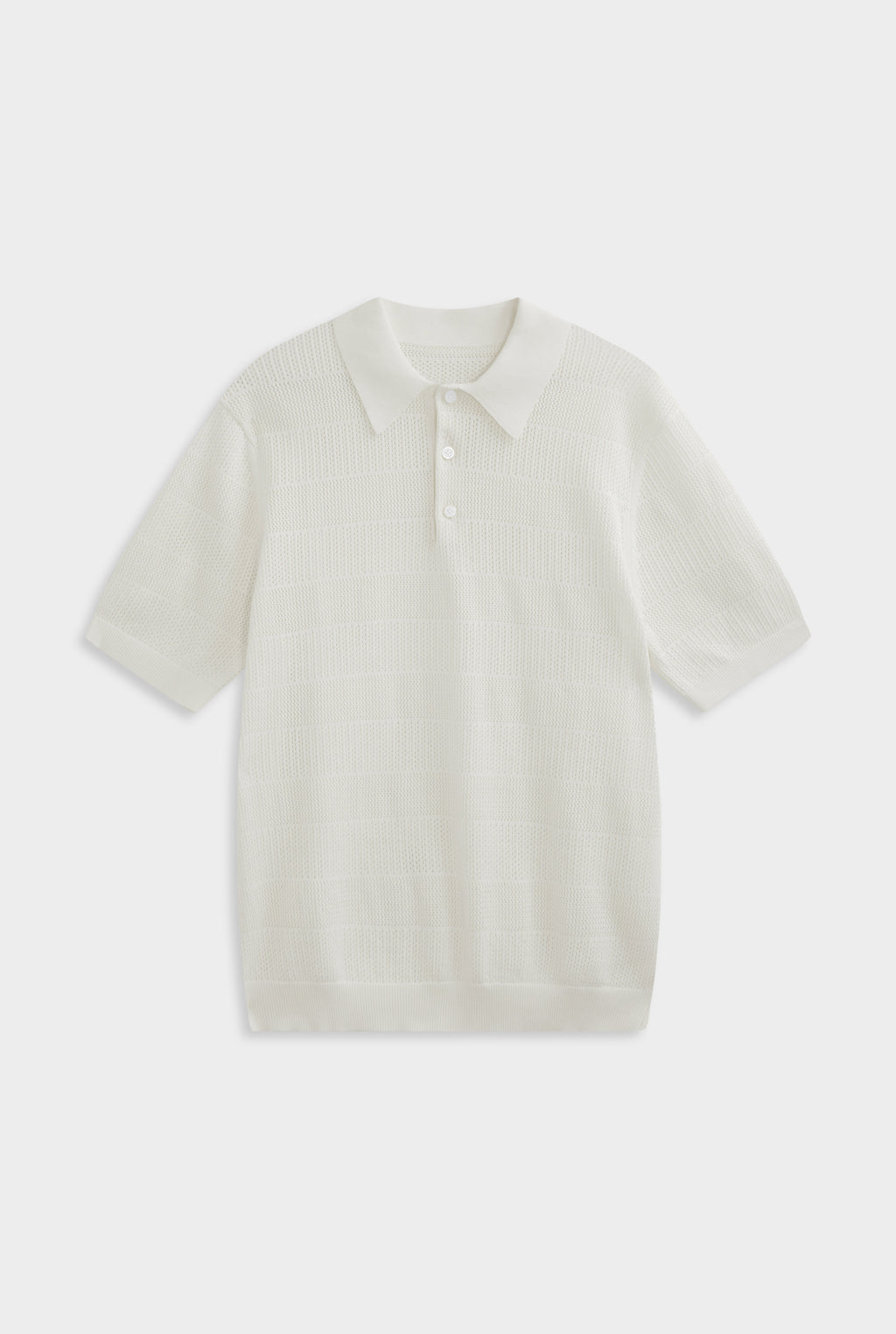 Pointelle Stripe Cotton Polo - Off White