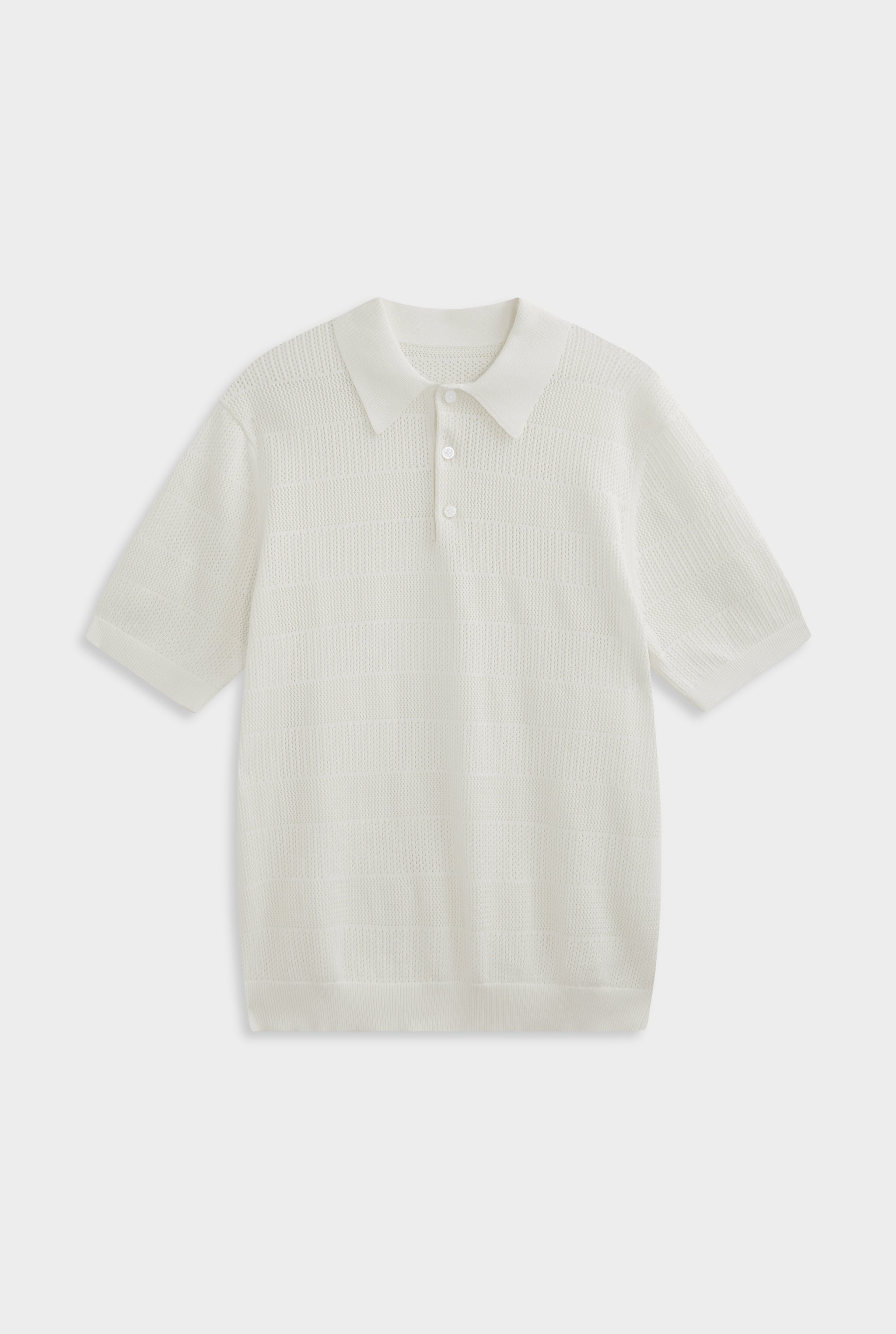 Pointelle Stripe Cotton Polo - Off White
